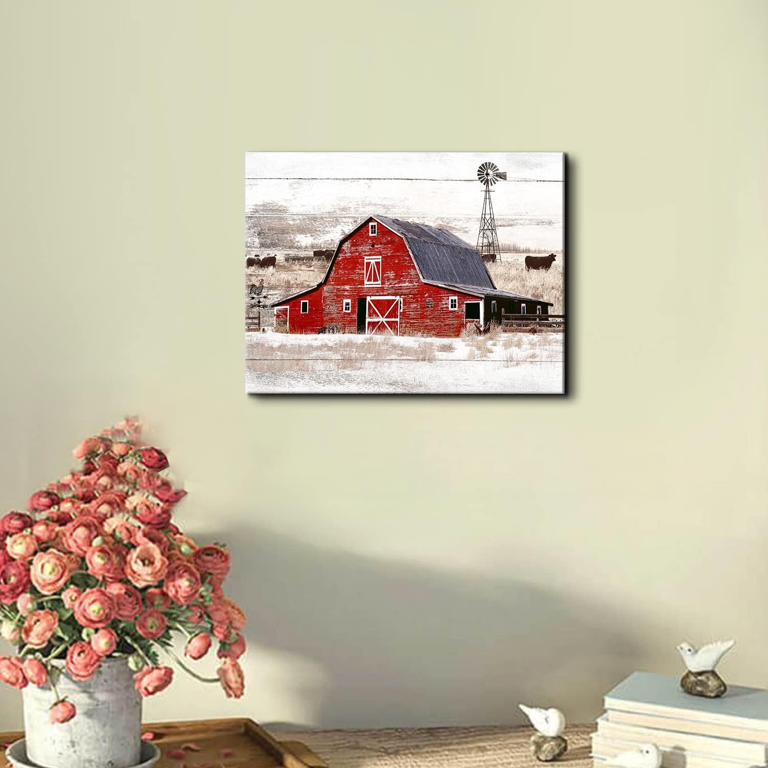 Rustic Farm Barn Wall Art Kitchen Wall Decor Farmhouse Windmill Cow Pictures for