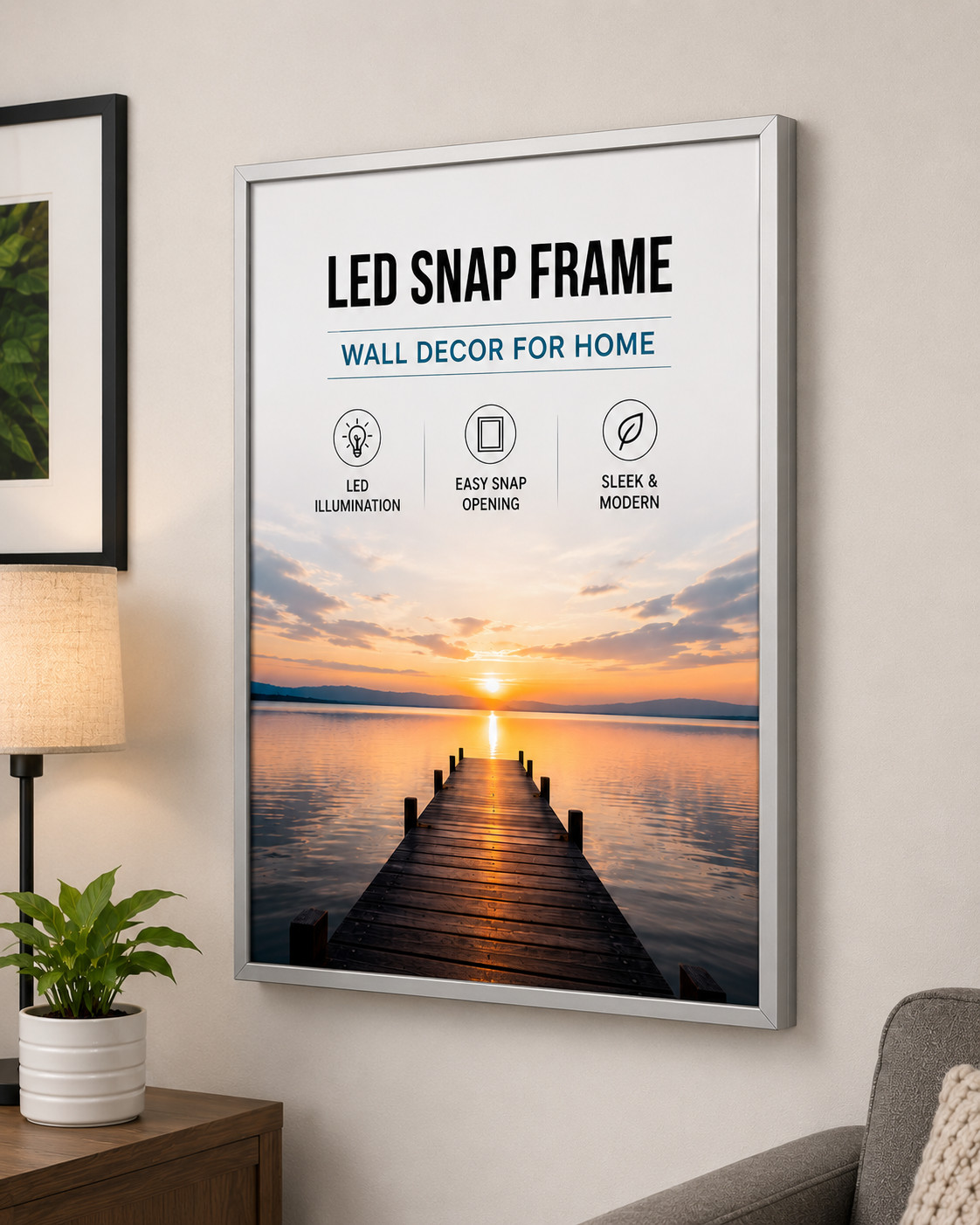 Modern LED Poster Frame, Decorative Lighted Frame, Black or Silver