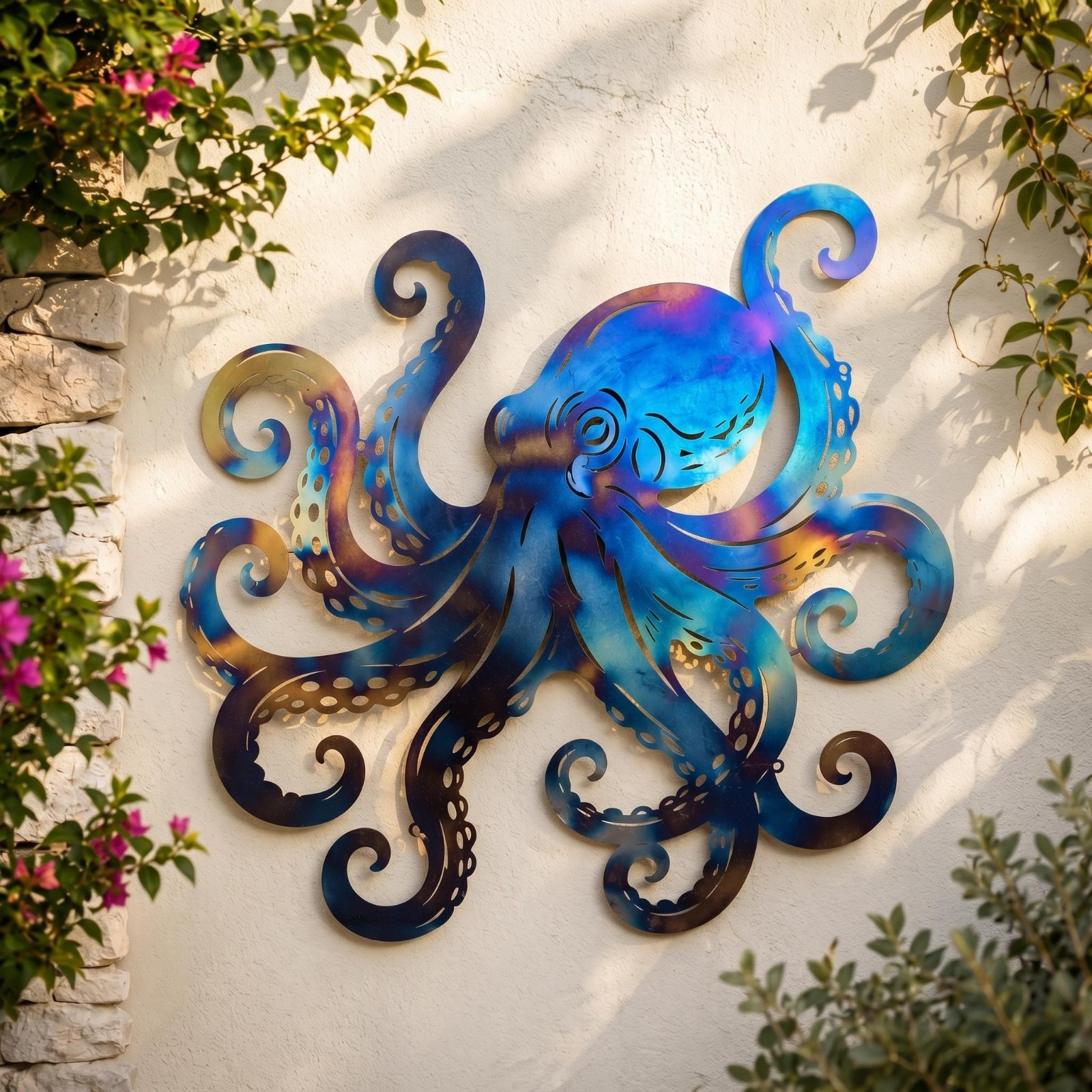 Octopus Metal Wall Art, Coastal Beach House Decor, Nautical Sea Creature Sign