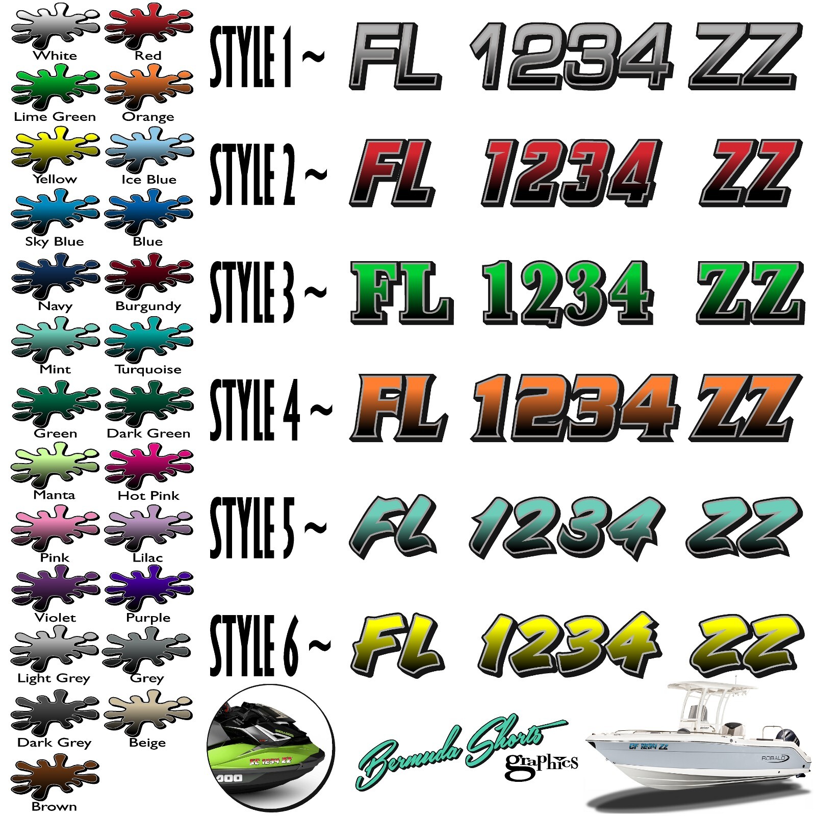 Boat Registration Numbers & Letters 2 Pack 3&Prime; x 15&Prime; Boat & Jetski Stickers GRB