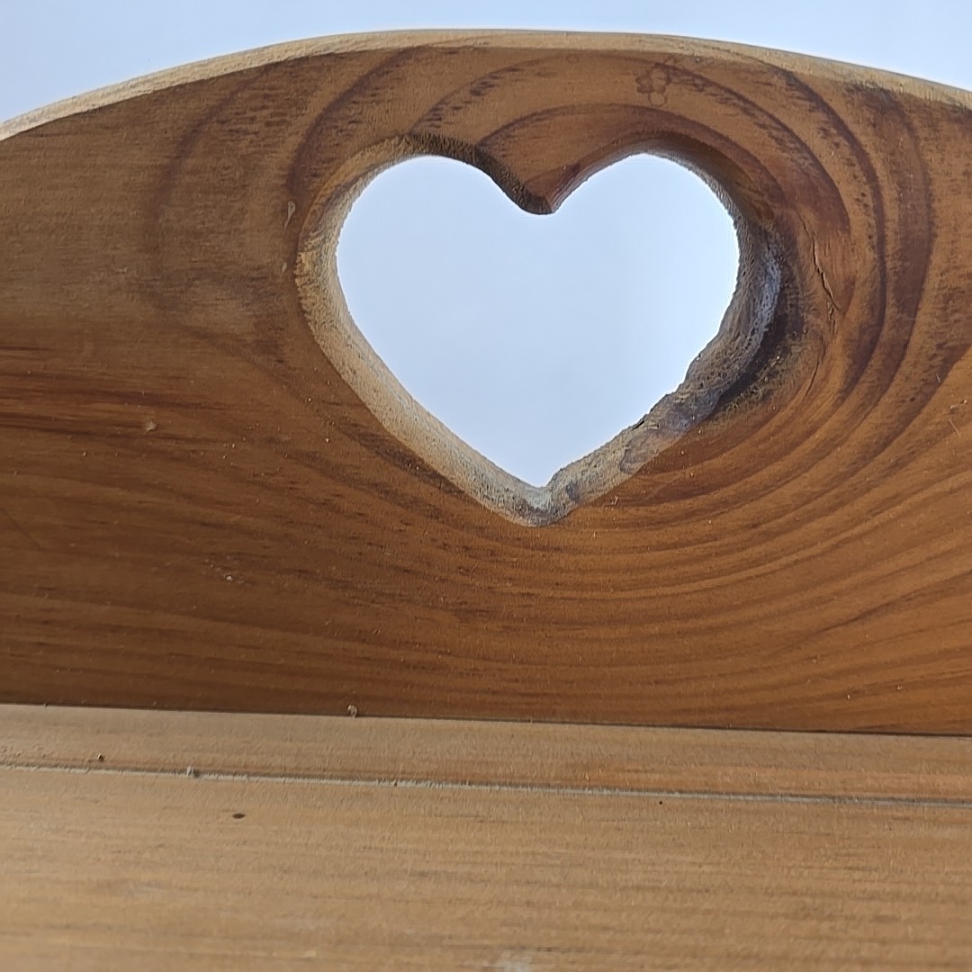 Vtg Handmade Wood Heart Cutout Trinket Shelf Wall Hanging Pegs 26&Prime; Cottagecore