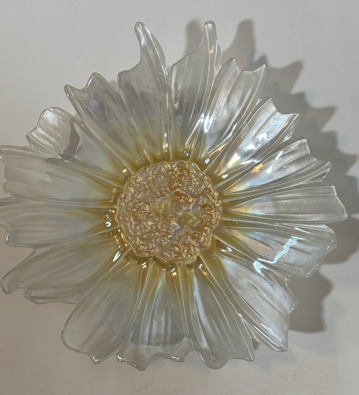 White Flower Floral Decorative Bowl Vase AKCAM Turkey Luster Glass 12.5”