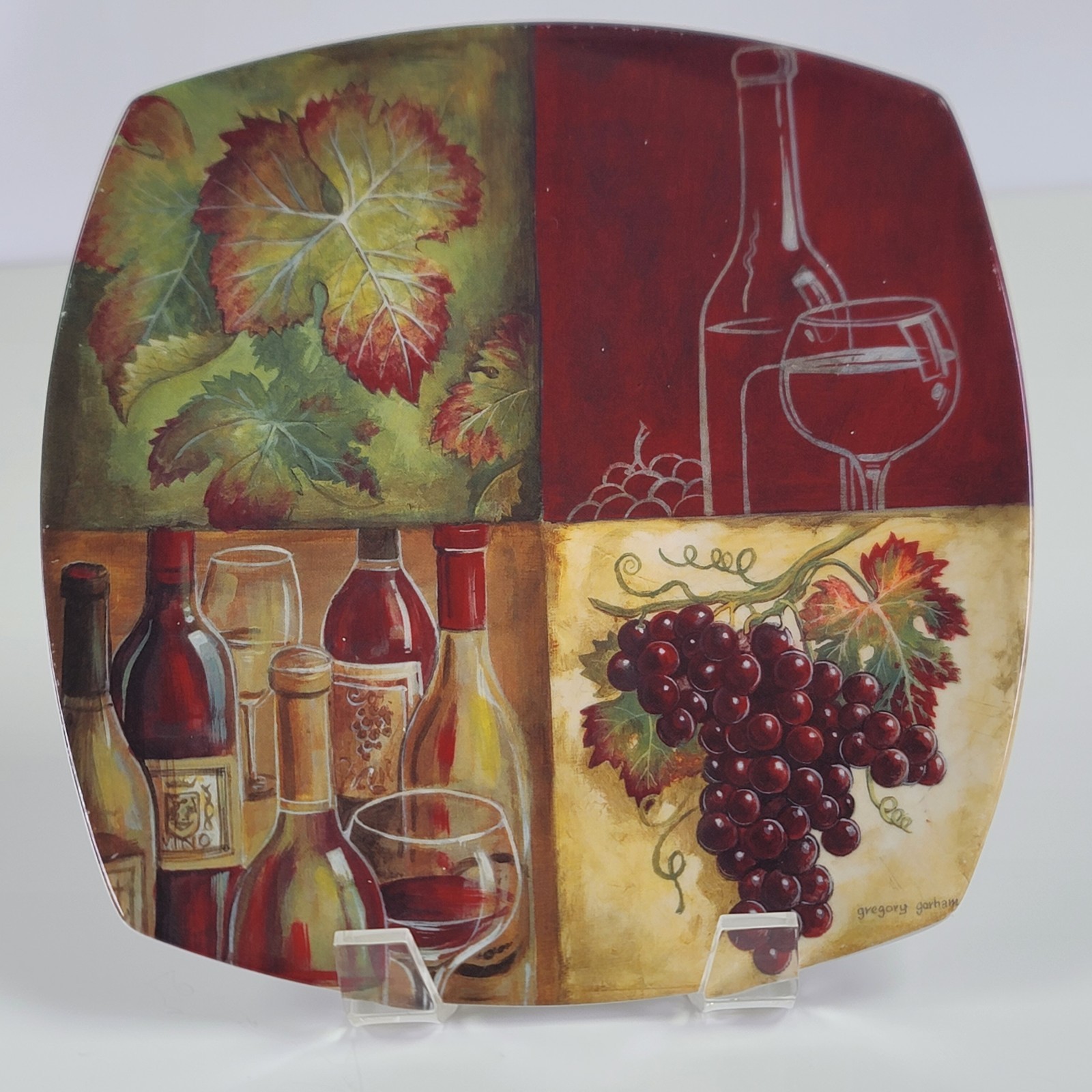 Cypress Home Decor Square Plate Set ~ Grapes Wine Theme ~ Set of 4