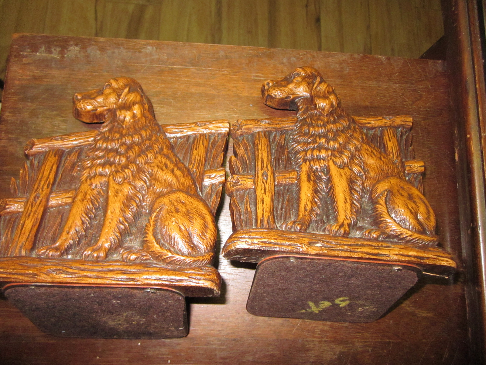 1940s Vintage Dog Wood Bookends set by Syroco