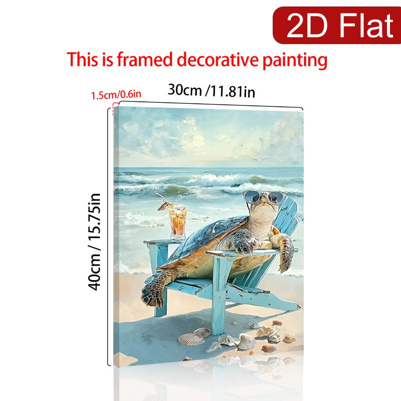 Chill Sea Turtle on Beach Chair Canvas Wall Art, Funny Coastal Home Decor