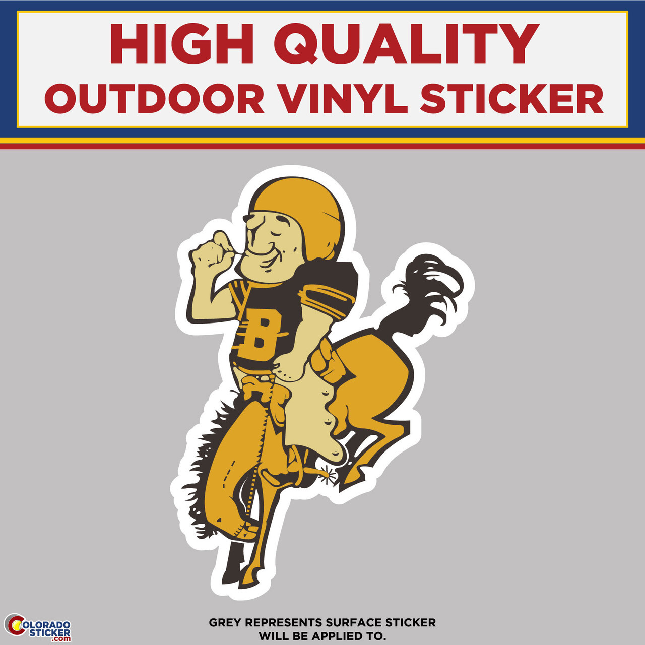 Old School 1960&rsquo;s Denver Broncos player on Horse, High Quality Vinyl Stickers