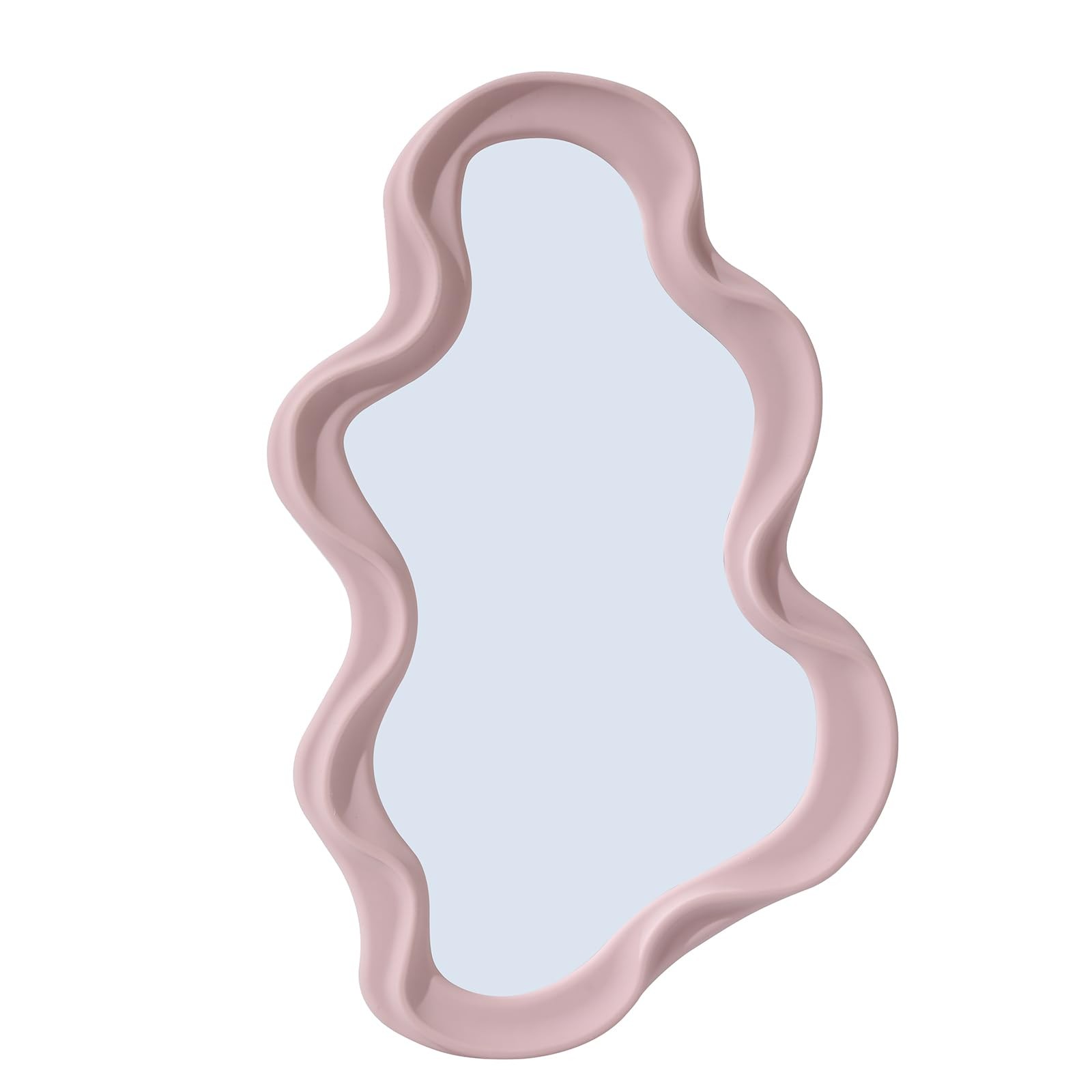 Funky Wavy Mirror 16&Prime;x10&Prime; Pink Irregular Wall Hanging Mirror Special-Shaped V