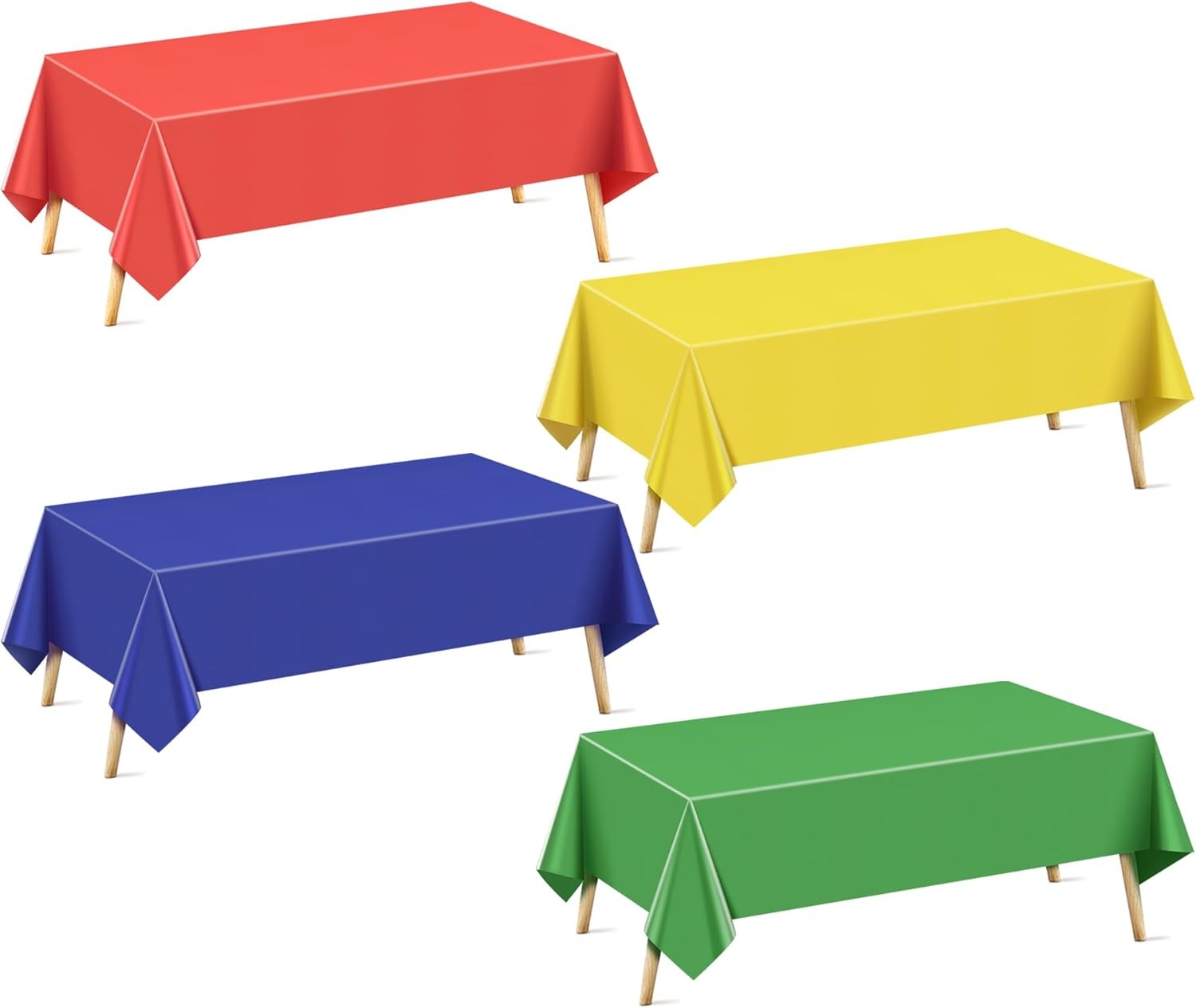 4 Pcs Red&Blue&Green&Gold Series Rectangle Tablecloth, 54×72&Prime; Solid Color