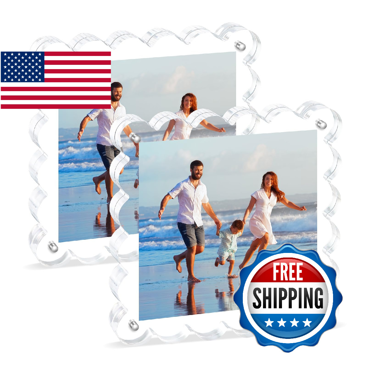 Novacrylion Acrylic Picture Frames .5×5inch 2Pack – Double-Sided Scalloped Photo