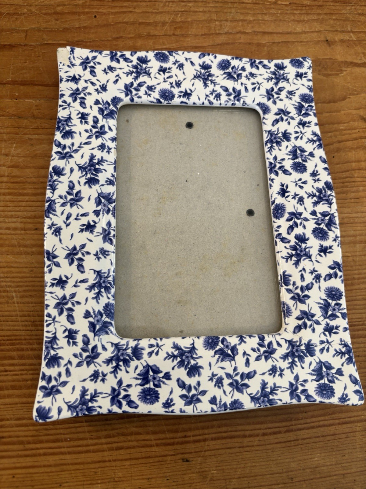 Vintage Ceramic Picture Frame 8.5×6.5 White W/Small Blue flowers Cottagecore