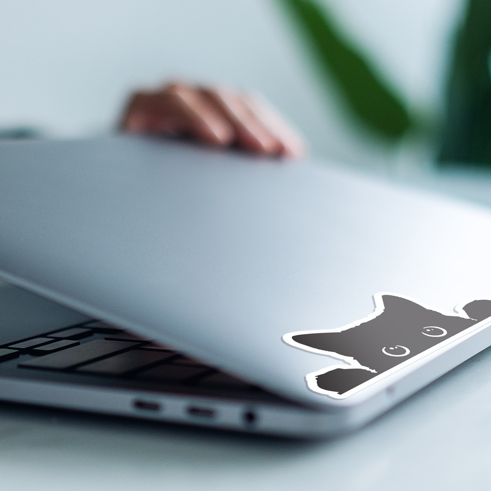 5&Prime;W x 2&Prime;H Peeking Black Cat Decal, Funny Sticker for Car, Laptop, Window