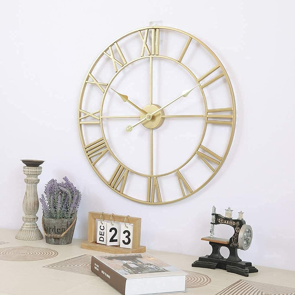 24 Inch Large Home Decor Wall Clock for Living Room Non Ticking Iron Art Clocks