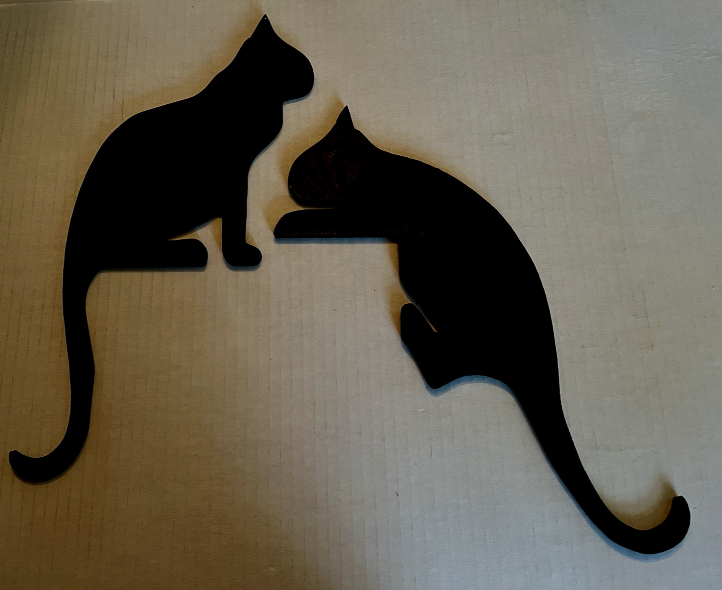 2 Wood Black Cats Silhouette Long Tail 16&Prime; Wall Art Door Frame Sitters Halloween