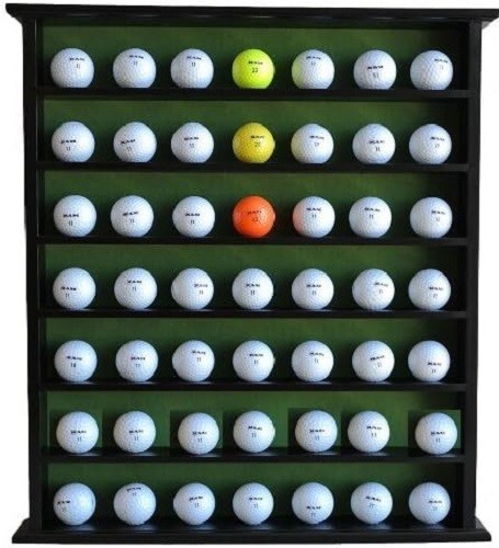 Golf Ball Display Case 49 Pcs Black & Green Clubhouse Wall Mount Cabinet Rack