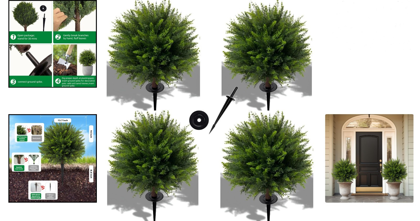 24.5 Inch Artificial Cedar Topiary Trees Set of 4 UV-Resistant Outdoor Decor