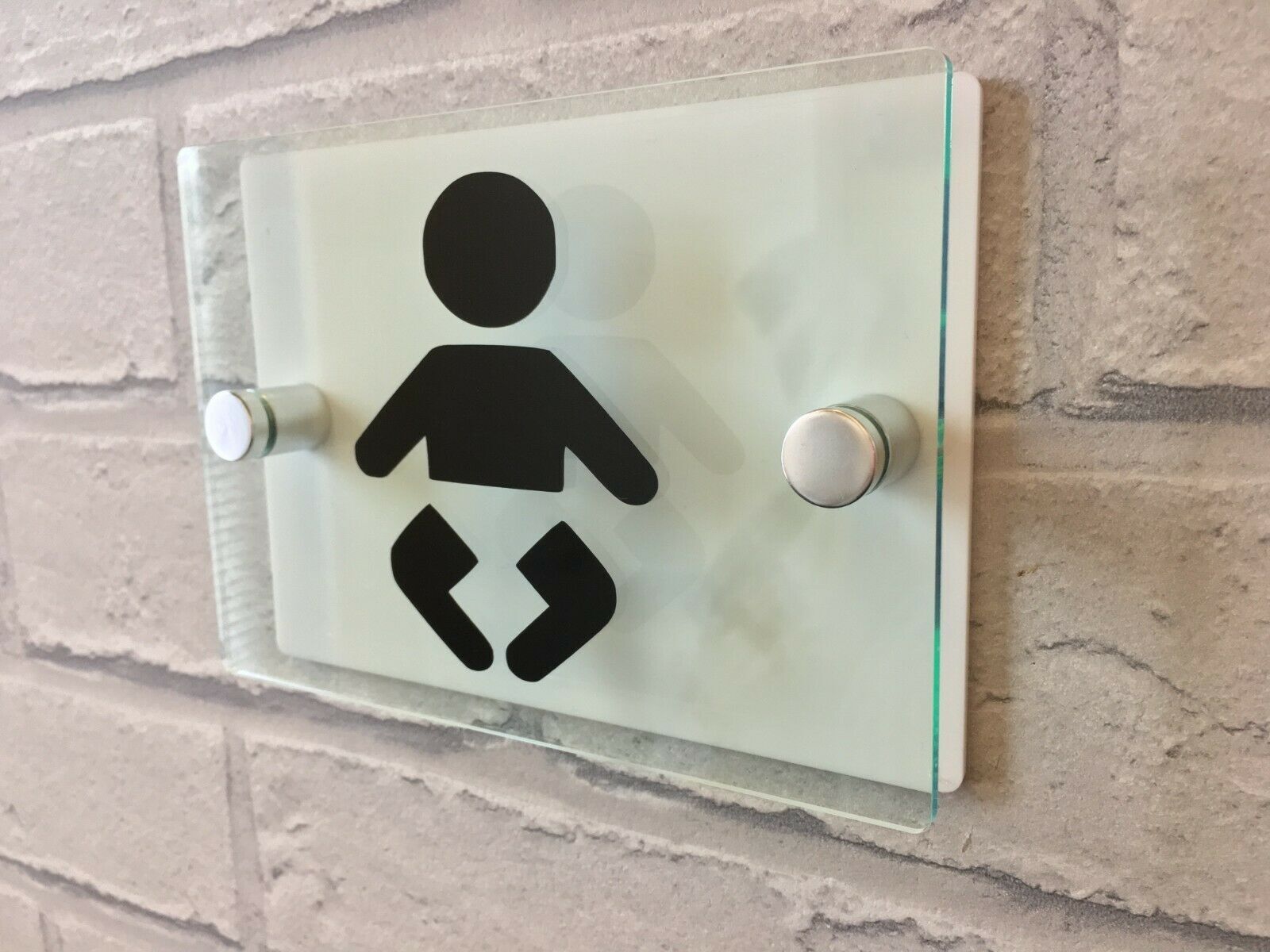 BABY CHANGE MODERN GLASS ACRYLIC PLAQUE BABY TOILET SIGN GLOSS WHITE PLAQUE