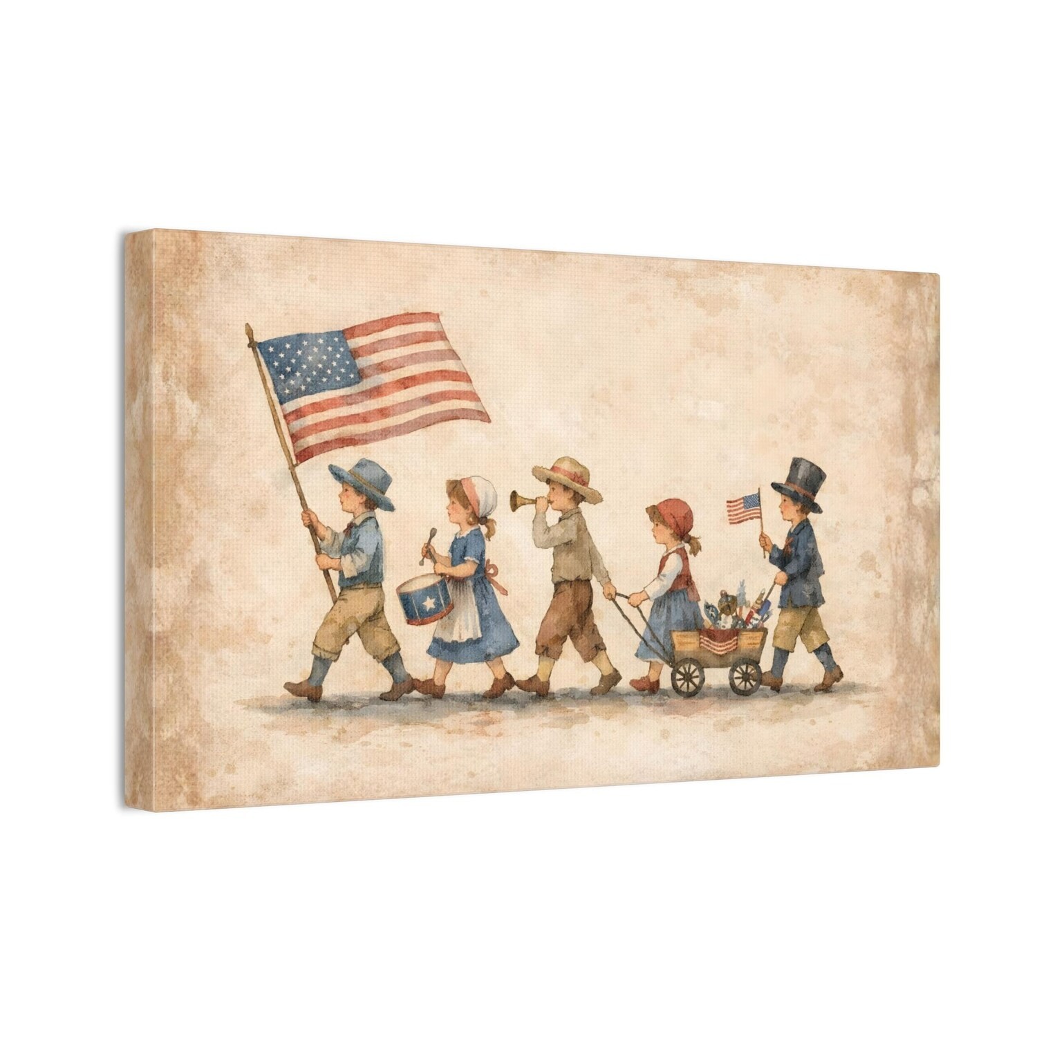 Vintage 4th of July Parade Canvas Art, Americana Kids Patriotic Wall Decor Print