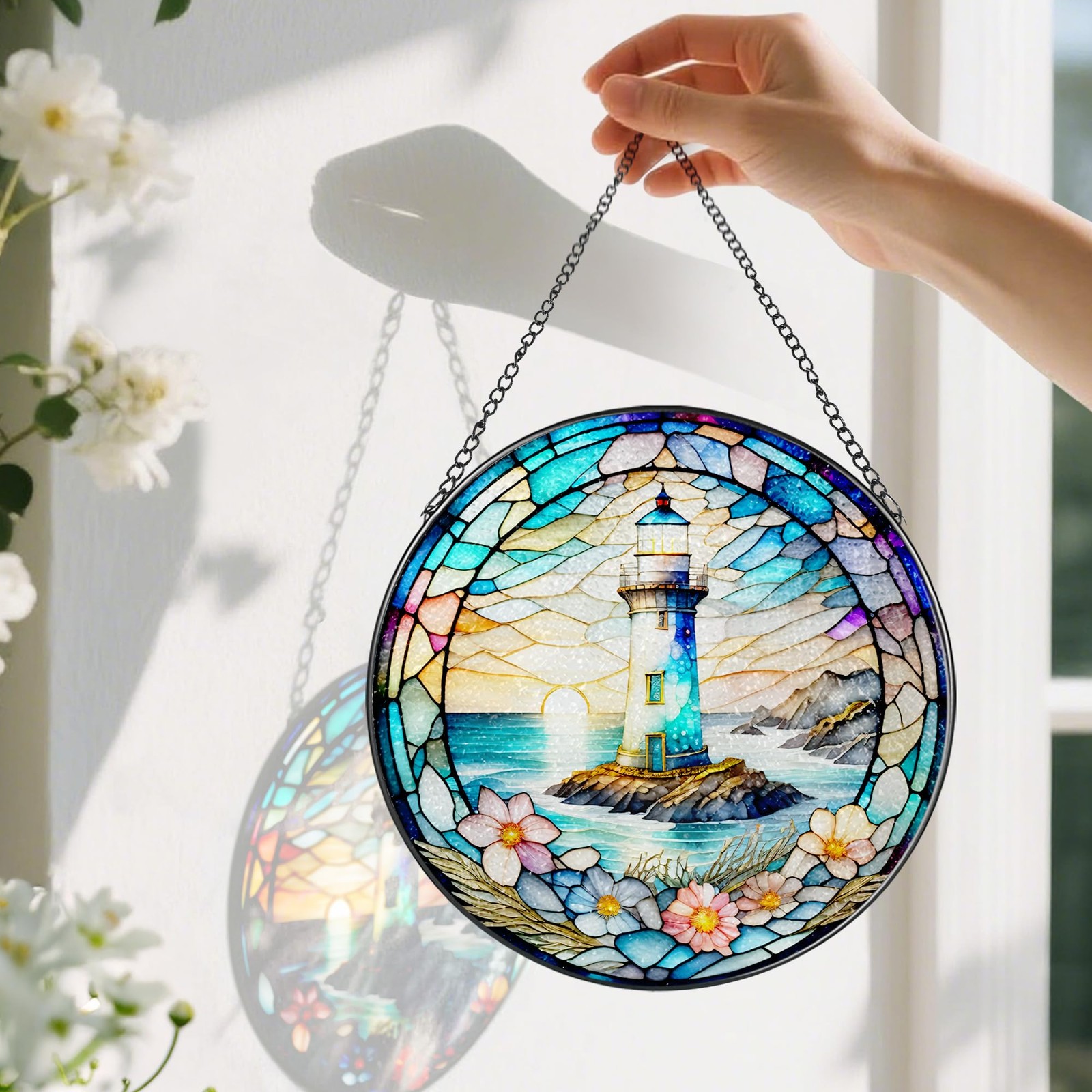 Lighthouse Stained Glass Sun Catcher – Unique Decor Gift for All Occasions