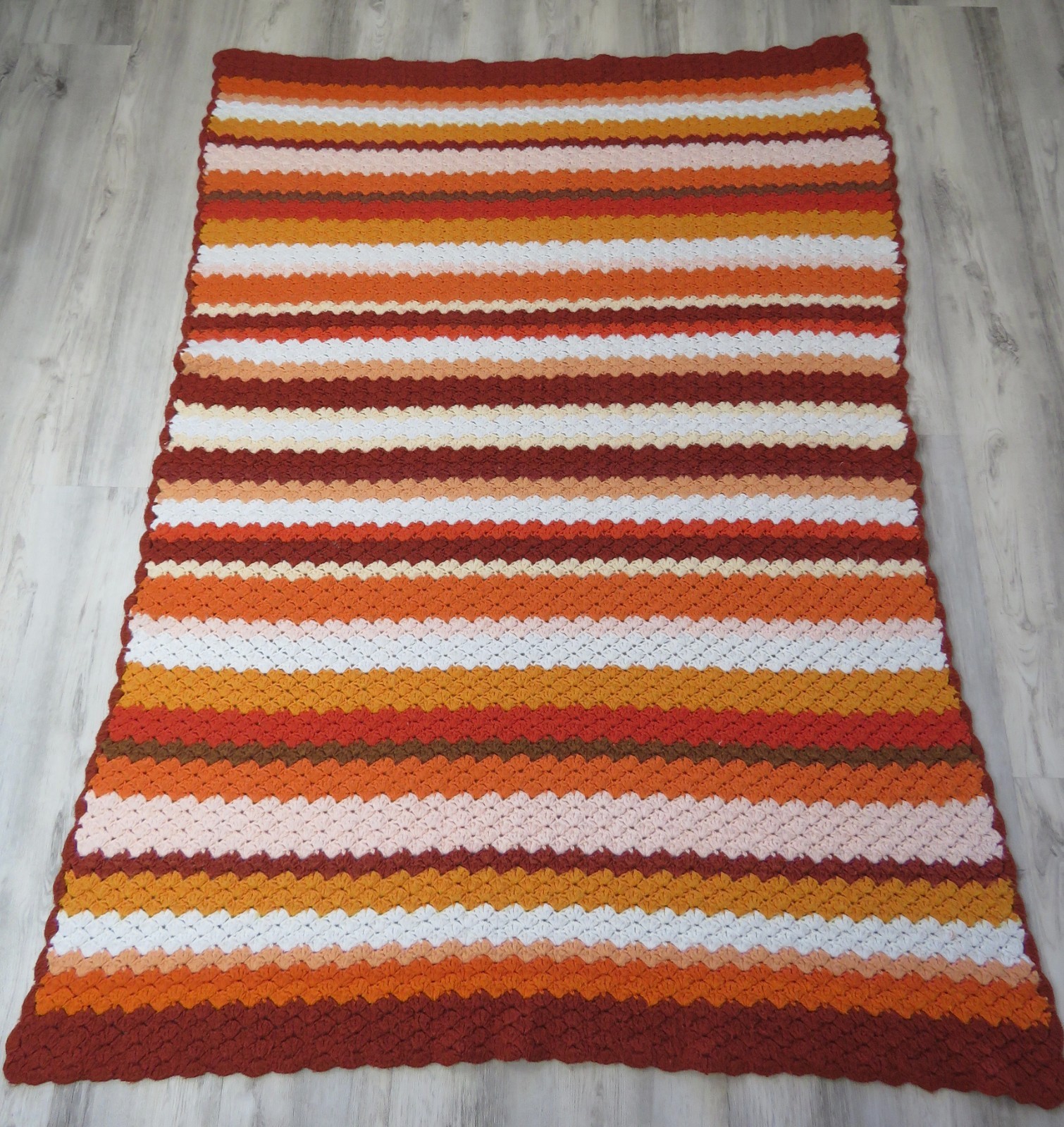 Handmade Vintage Stripes Crochet Quilt Throw Blanket Colorful 52.5x 70 inches