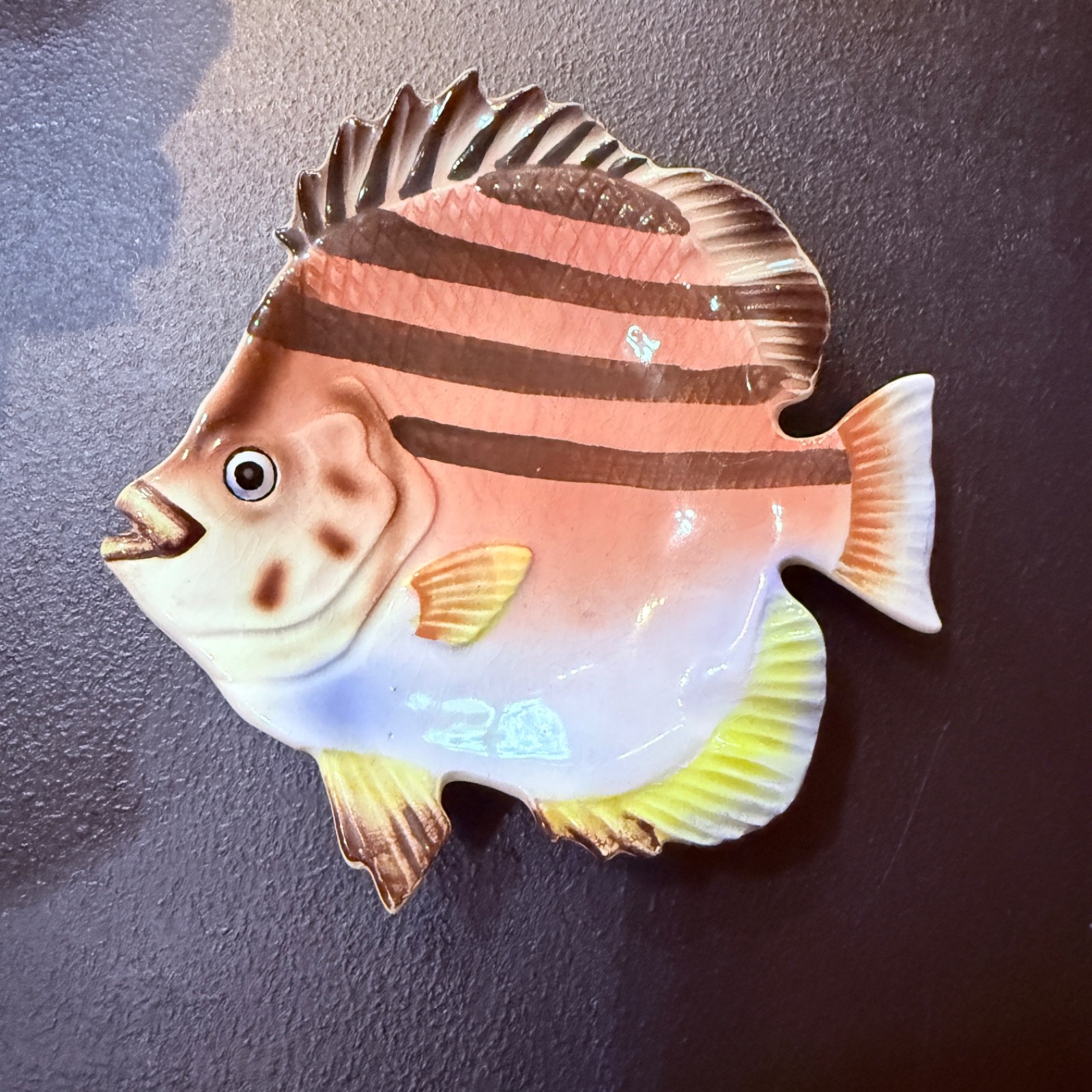 Angel Fish Art Pottery Tropical Plate Dish Trinket 5&Prime; Long