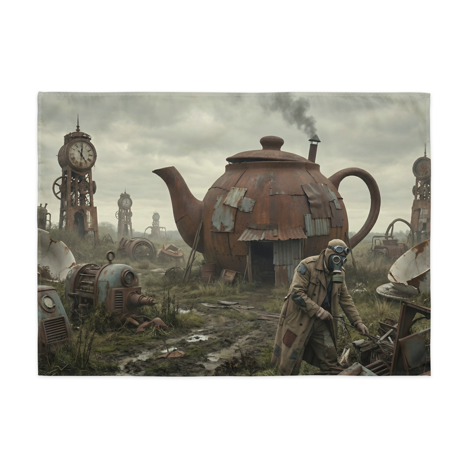 Post-Apocalyptic Wonderland Tapestry Steampunk Dystopian Wall Art Brown