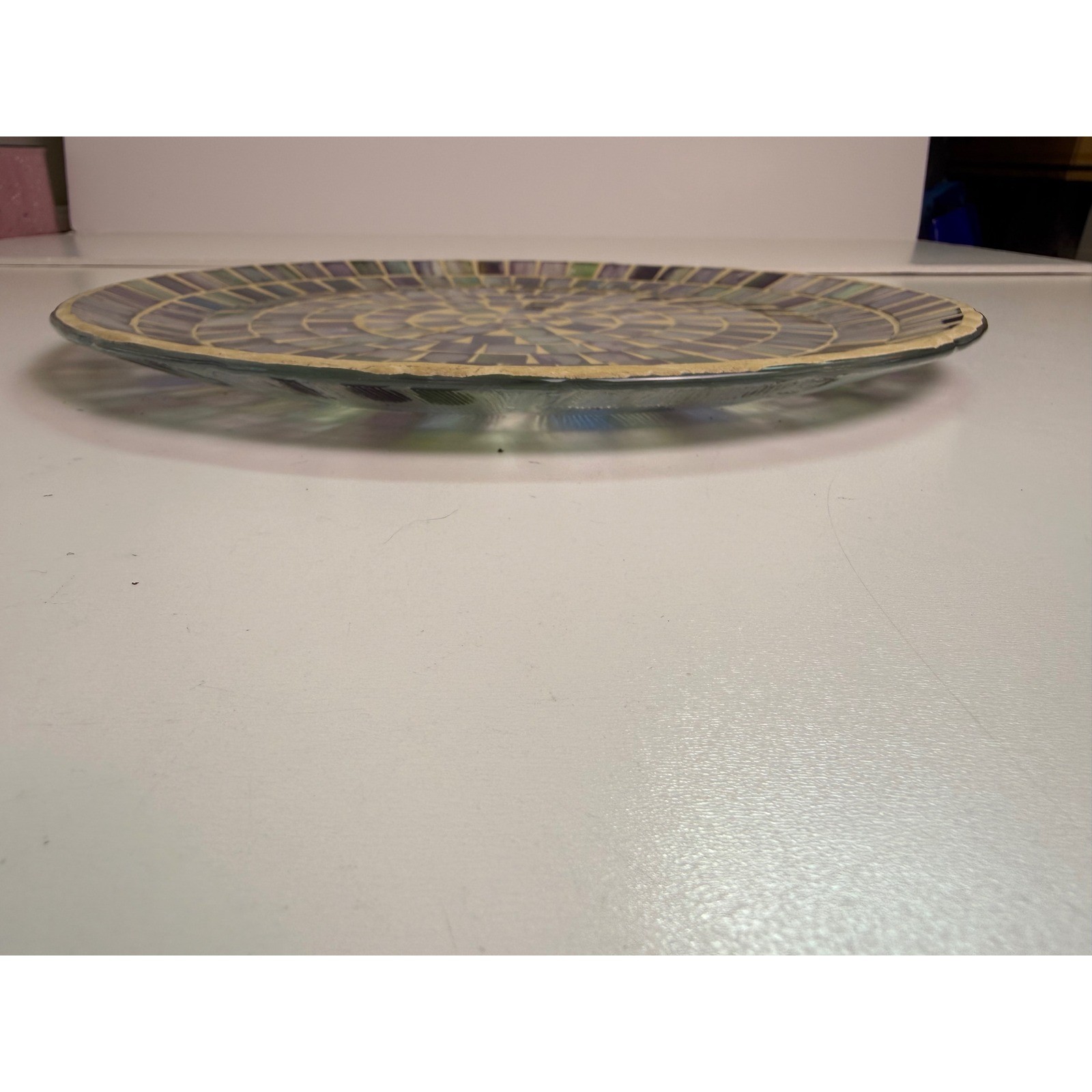 Home Interiors & Gifts Mosaic Glass Decorative Plate Purple Green Blue 12.5in