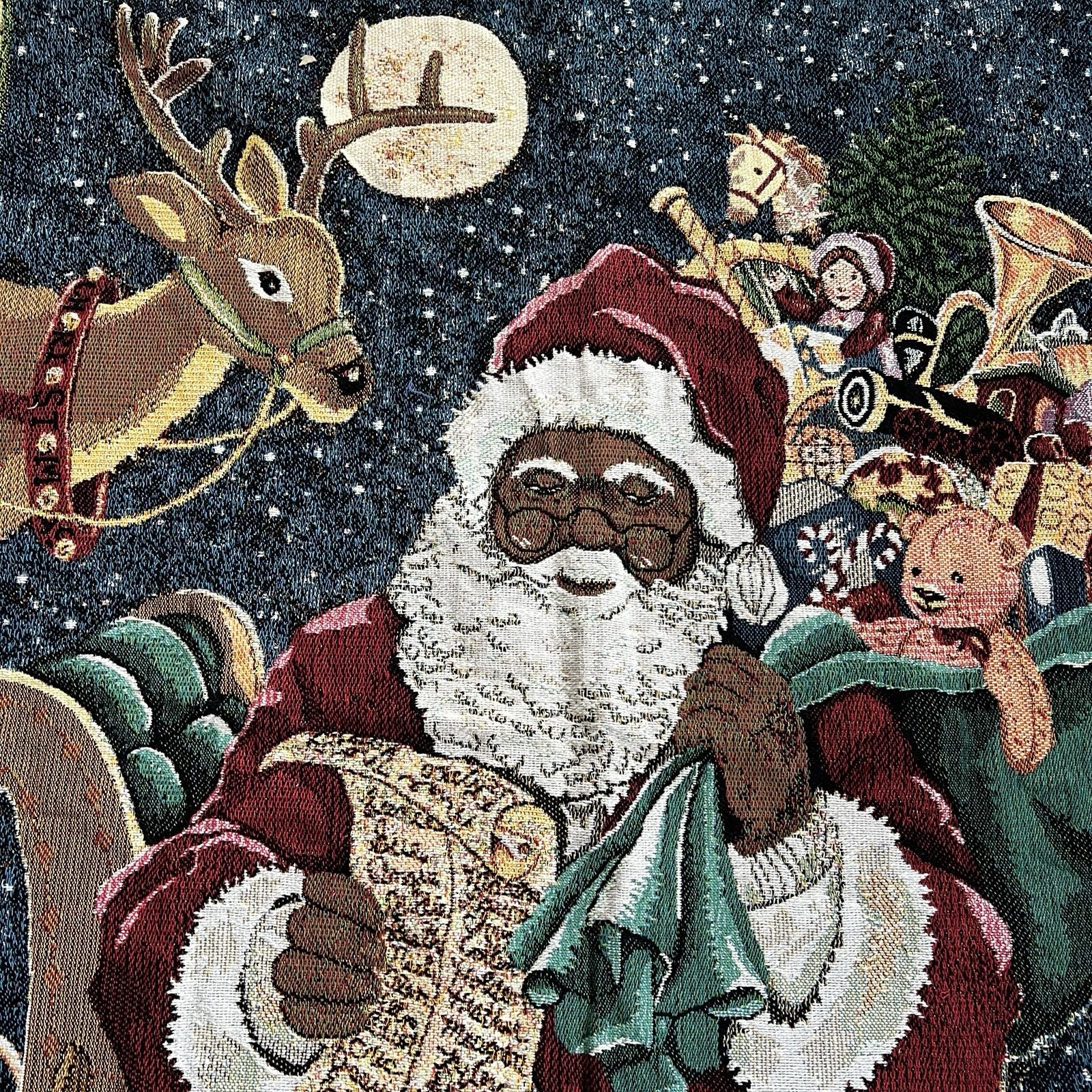 Vintage 1990s Santa Claus Tapestry Betty Smith Whiteaker Fringed 67×44 Cotton