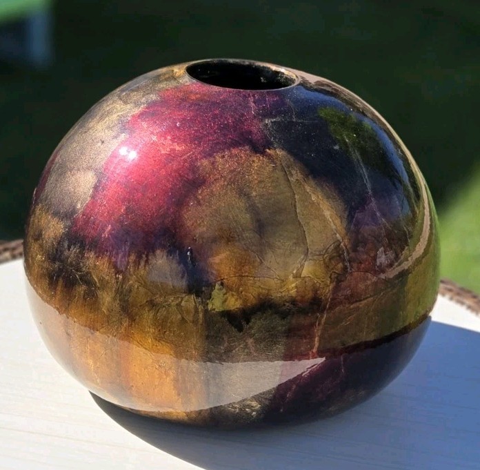Foiled And Lacquered Round Globe Vase Decor Reds Copper & Gold