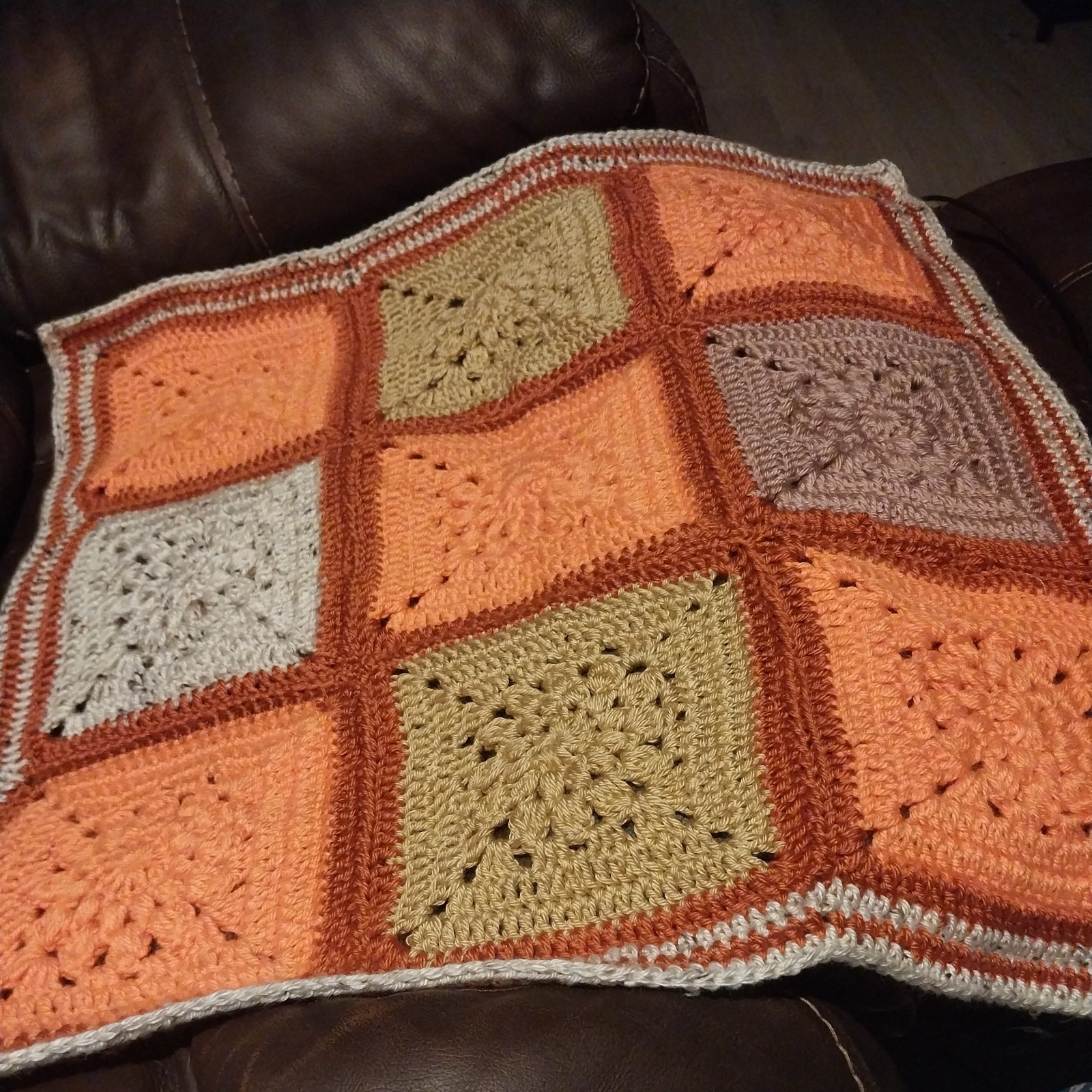 Crocheted Lap Blanket Orange And Tan Colors