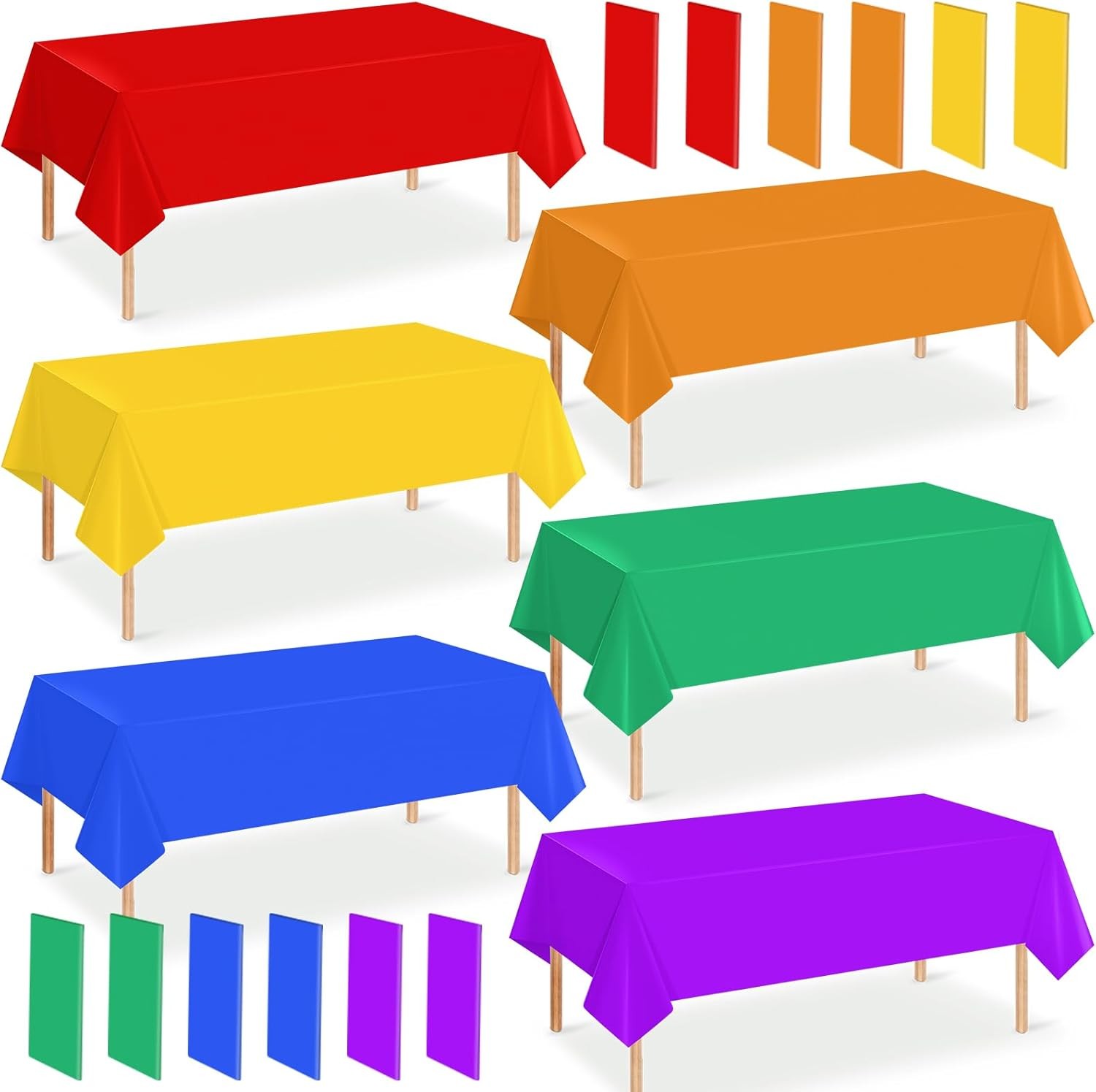 12 Pack 6 Color Rainbow Theme Tablecloth Assorted Color Plastic Tablecloth