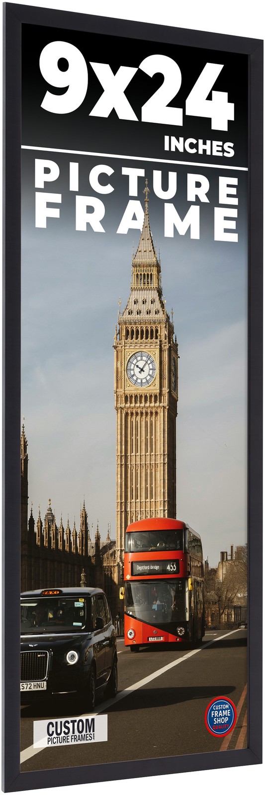 9×24 Frame Black Real Wood Picture Frame Width 0.75 inches | Interior Frame Dept