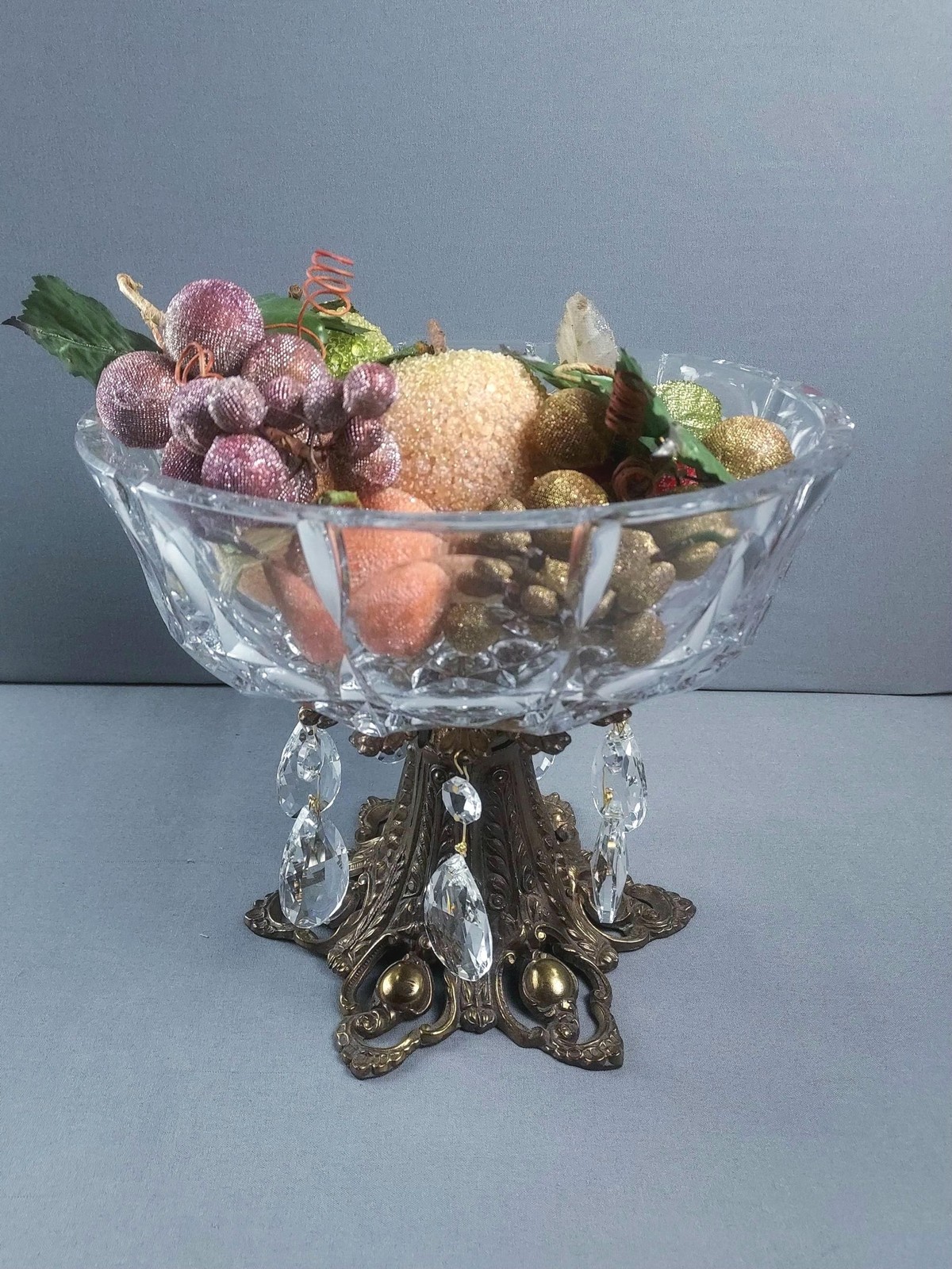 Vintage Hollywood Regency Crystal Centerpiece Bowl, Mid Century Glam Decor