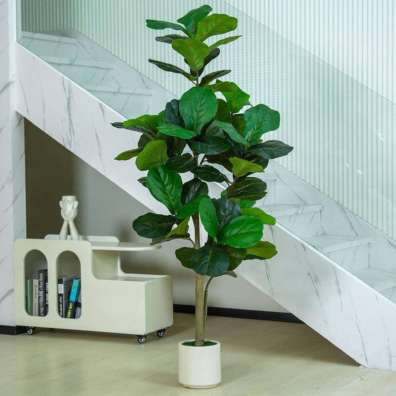 Fiddle Leaf Fig Tree W/ Planter Lifelike Indoor Decor Easy Care Home Office New