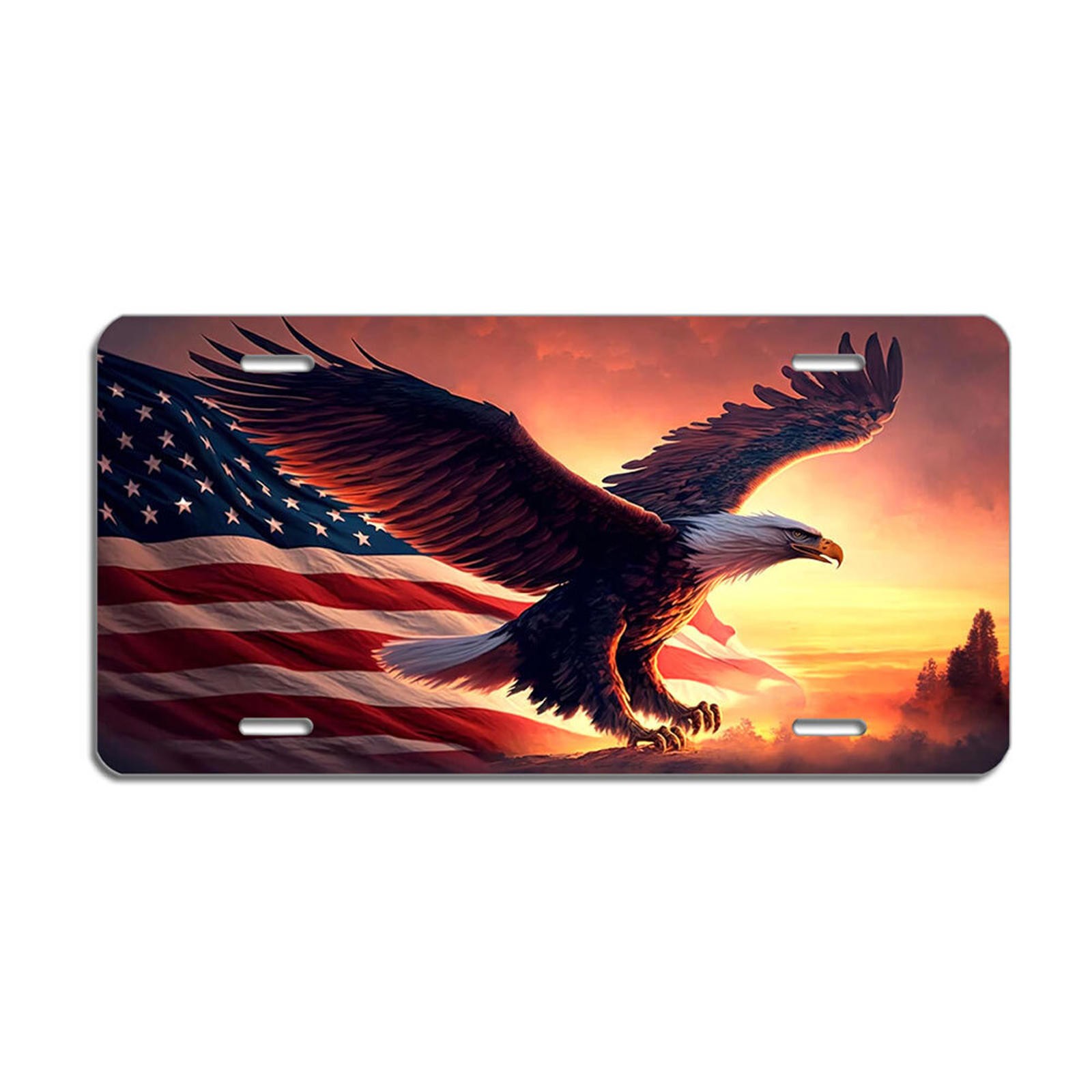 American Flag Eagle Patriotic License Plate – Aluminum Tag for Cars, 6×12 In
