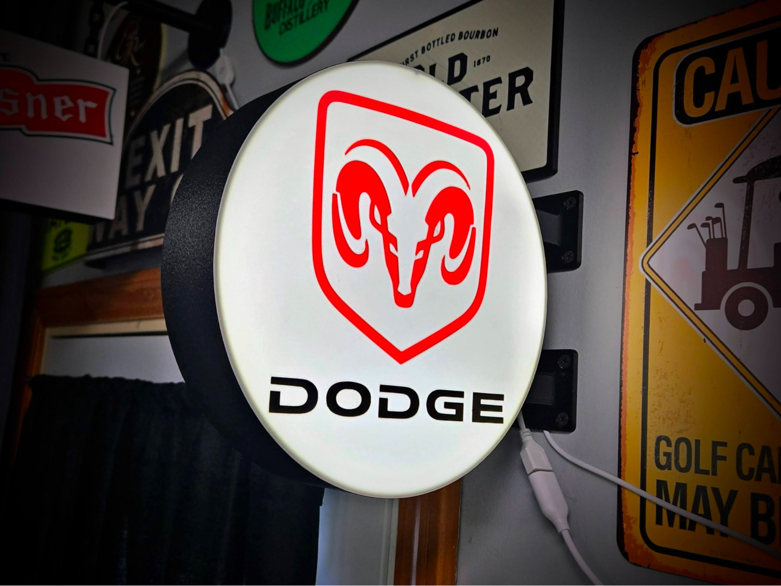 Dodge Ram Trucks LED Lightbox Sign 3D Printed Round Wall Mount Man Cave