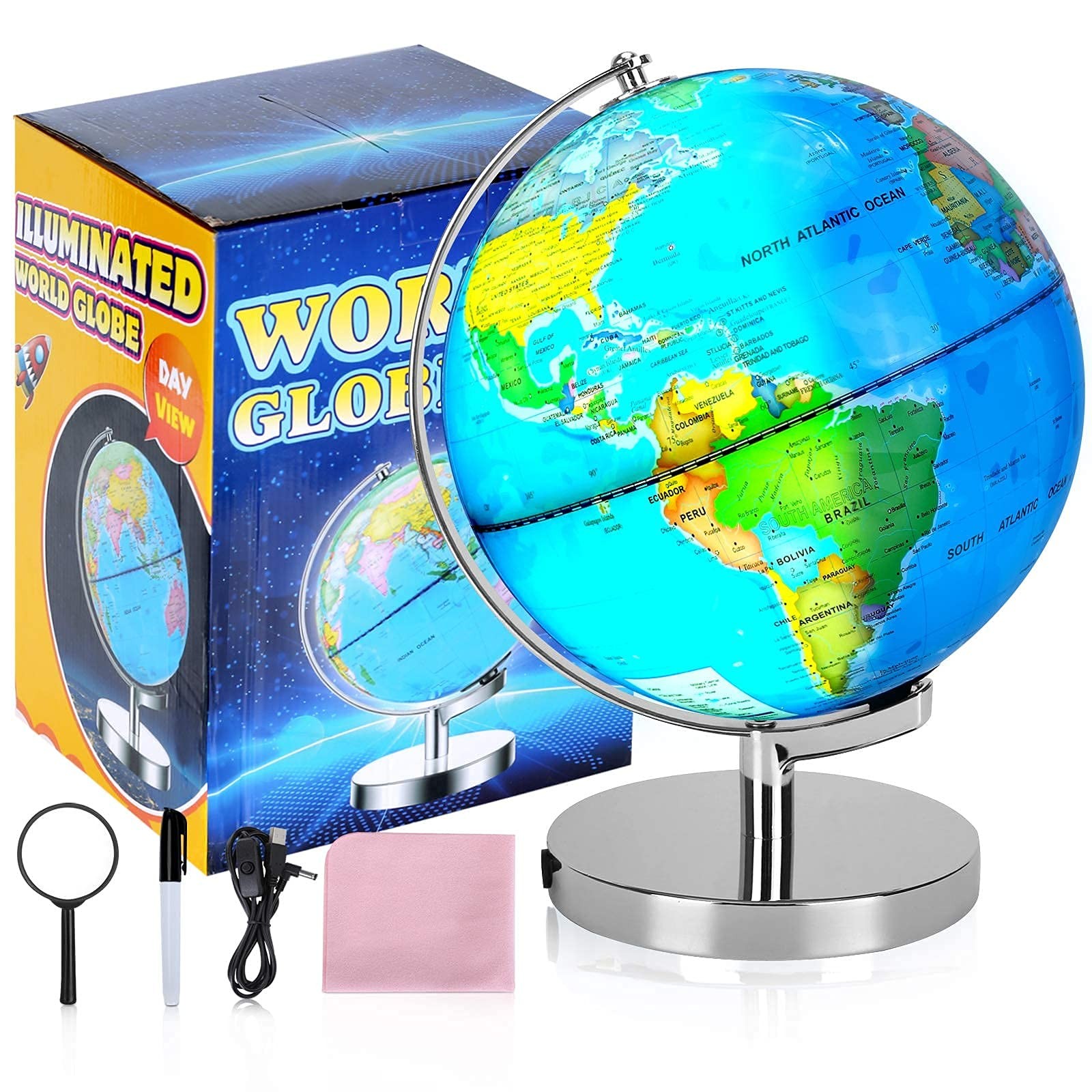 6 in1 Illuminated Large World Globe for Kids & Adults All Ages High Clear Map…