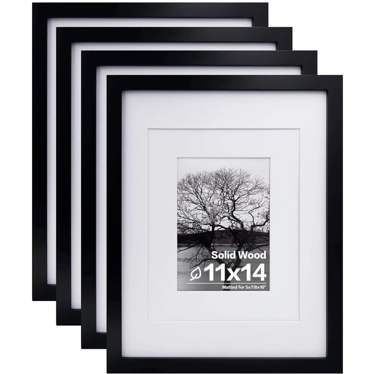 Solid Wood 11×14 Photo Frame Set with Plexiglass – Set of 4