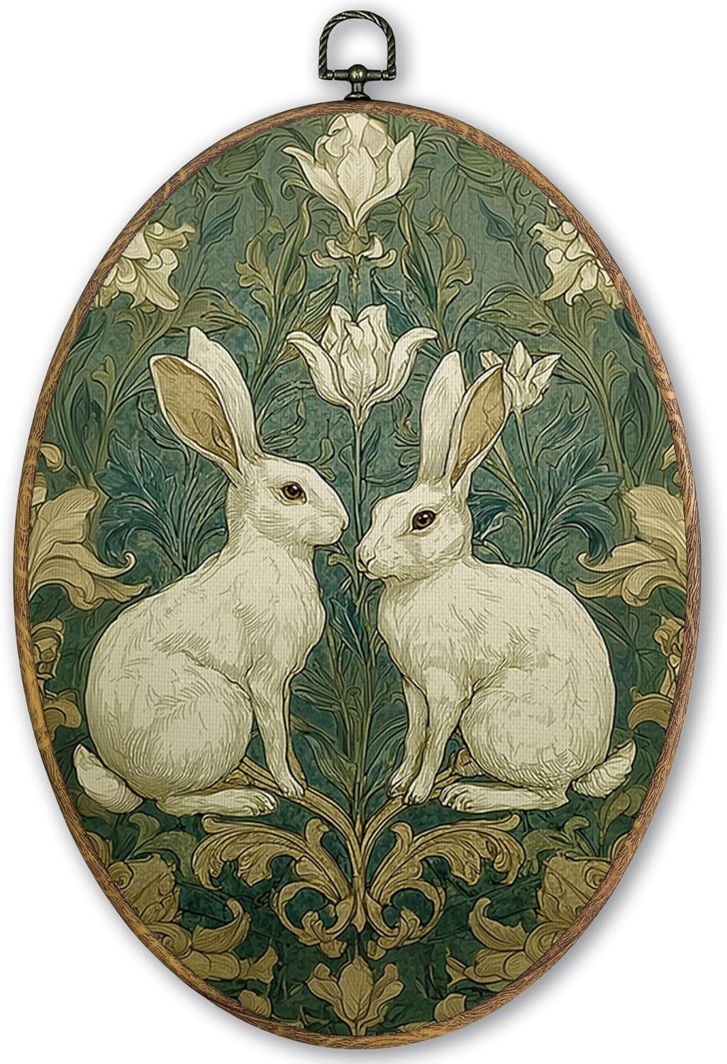Vintage Bunny Rabbit Oval Wall Art Decor Framed For Bunnies Lovers Gifts 9×12 In