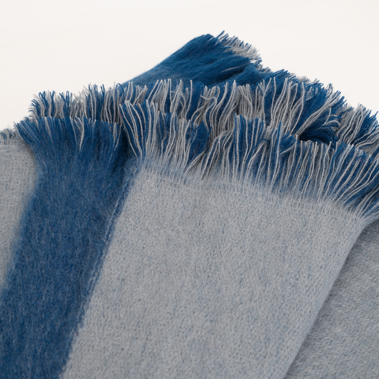 Cozy Soft Reversible Alpaca Wool Fringed QUEEN Blanket – Deep Blue/Grey 98x69in