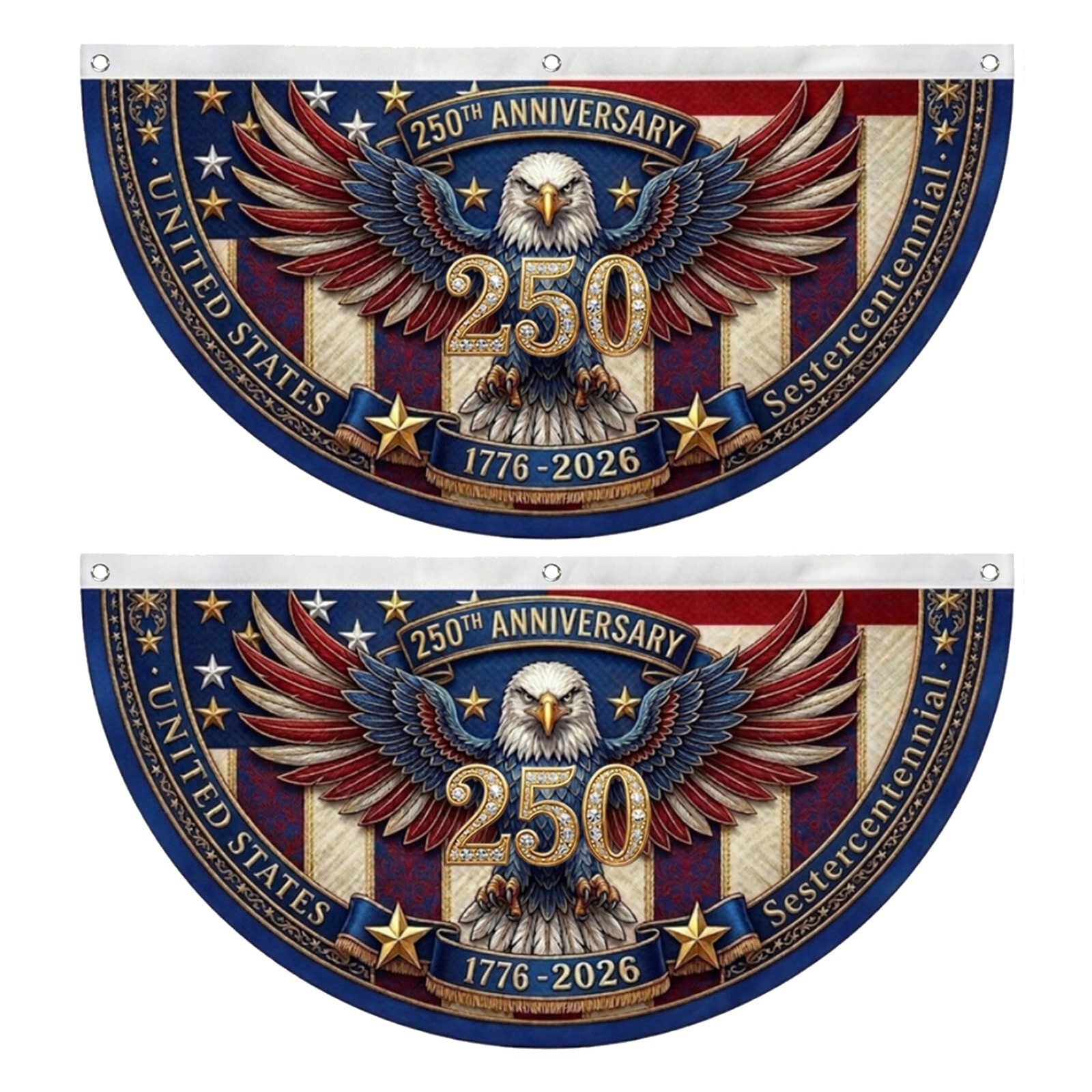 250th Anniversary Bunting Flag 2pcs Set DoubleSided Patriotic Eagle Design, 4…