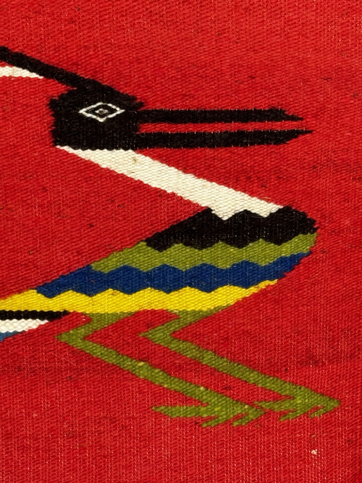 VTG Native Handwoven Wool Bird Tapestry Multicolor Feathered Folk Art Textile