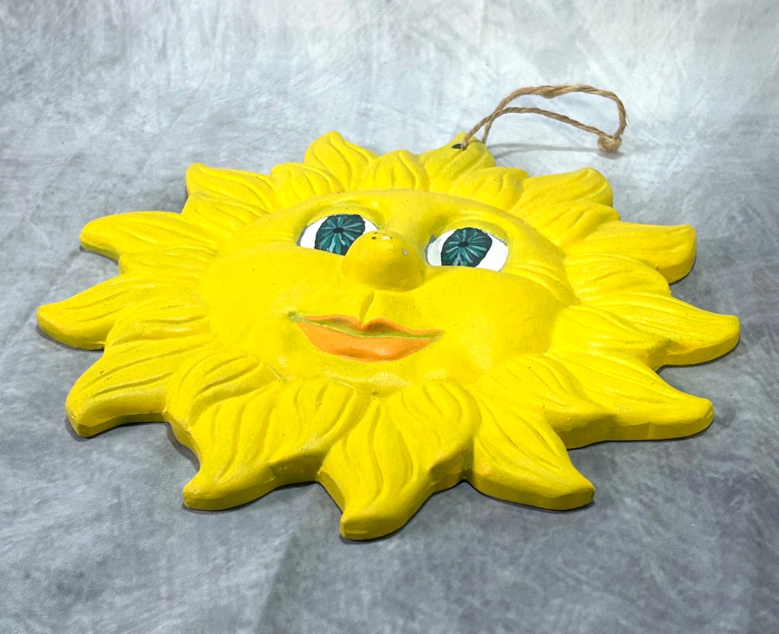 Vintage Ceramic Sun Face Wall Hanging Decor 9&Prime; Whimsical Celestial Yellow 80s 90