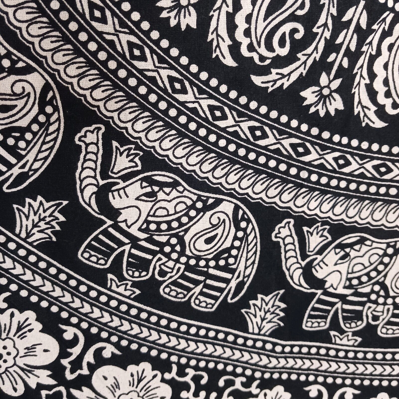 Bohemian Mandala Elephant Floral Tablecloth 54×108 Black White Ethnic Hippie