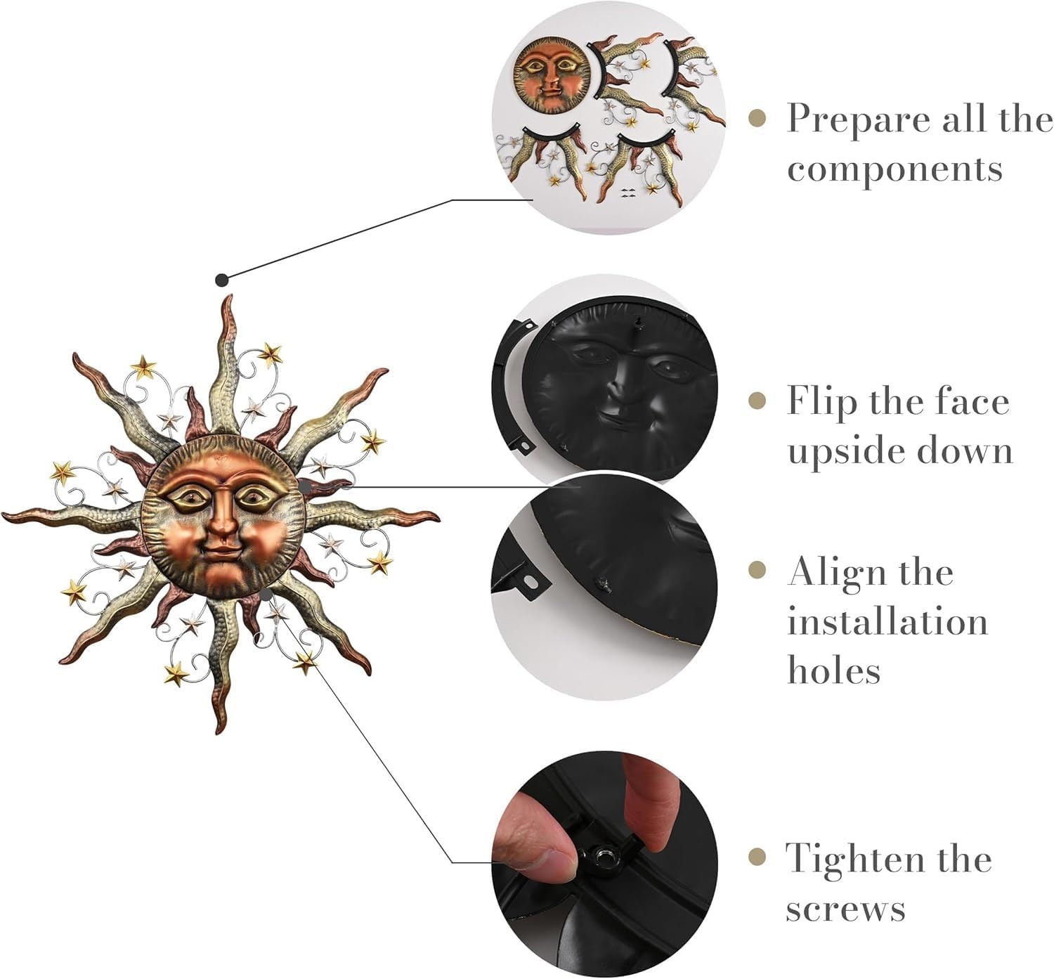 Bronze Metal Sun Stars Wall Art Garden Sculpture Indoor Outdoor Patio Home Decor