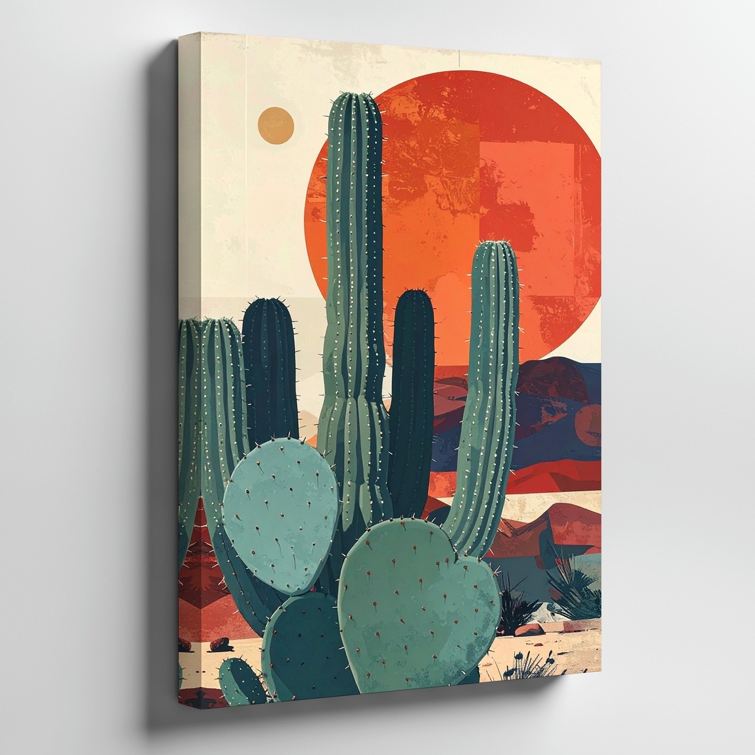 Wall Art Canvas a Modern Graphic Illustration of Cacti Against a Minimal