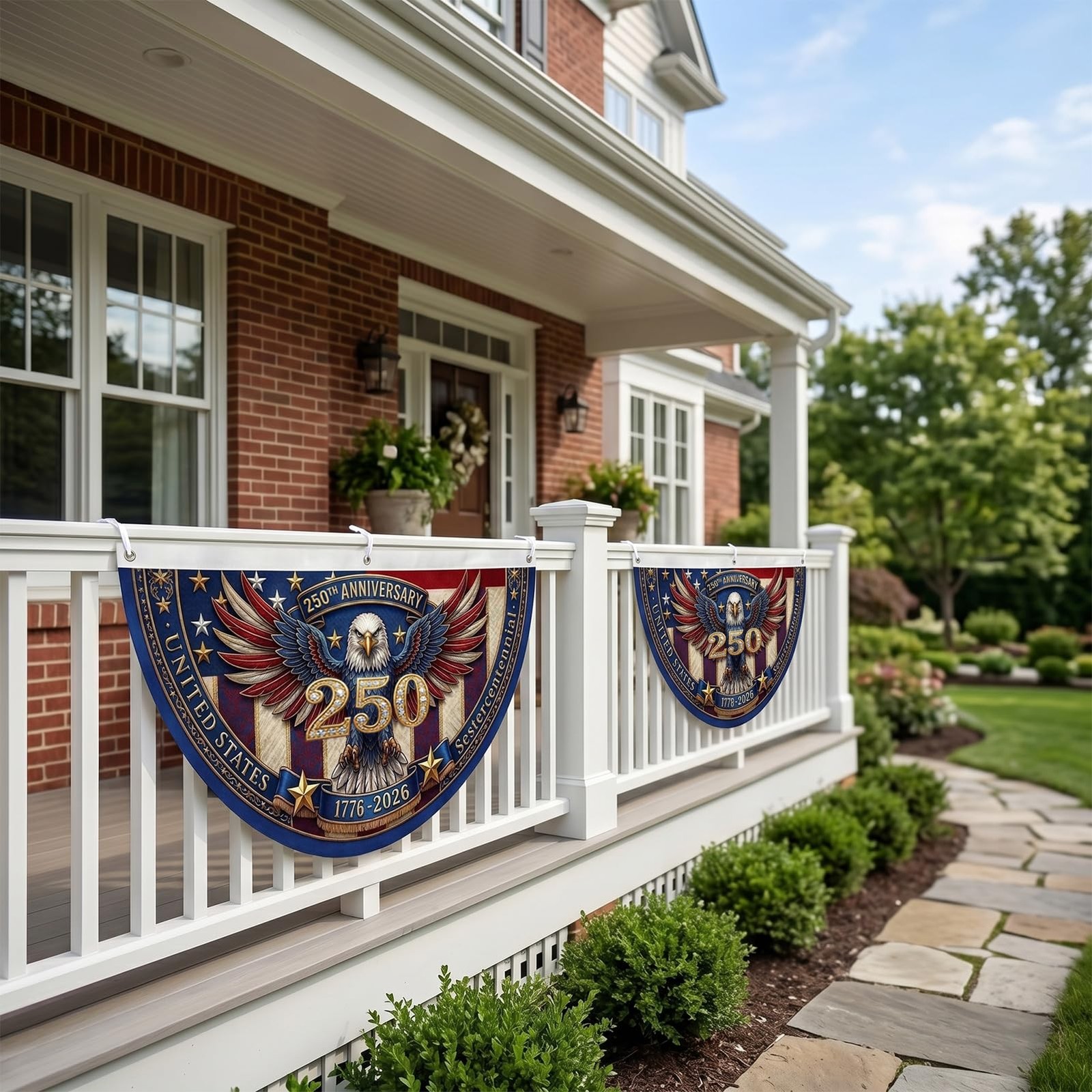 250th Anniversary Bunting Flag 2pcs Set DoubleSided Patriotic Eagle Design, 4…