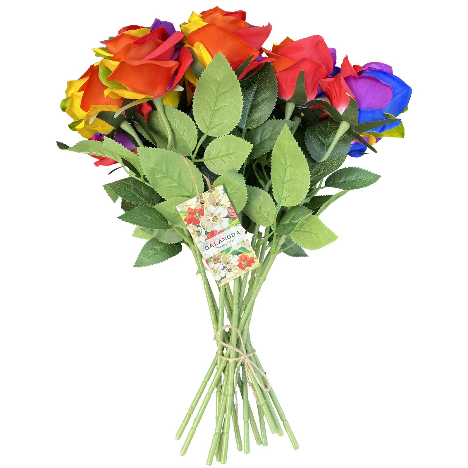 8pcs Artificial Silk Rainbow Rose Flowers DIY Floral Arrangment -Red center