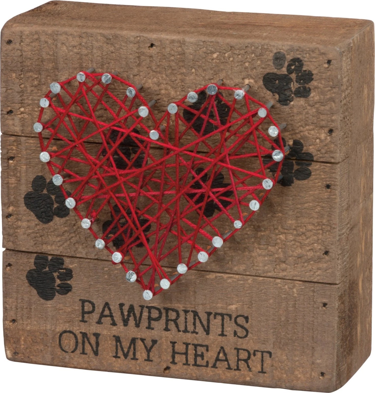 Paw Prints On My Heart String Art Box Sign 4.5&Prime; x 4.5&Prime; x 1.75&Prime; Dog Cat Mom NEW