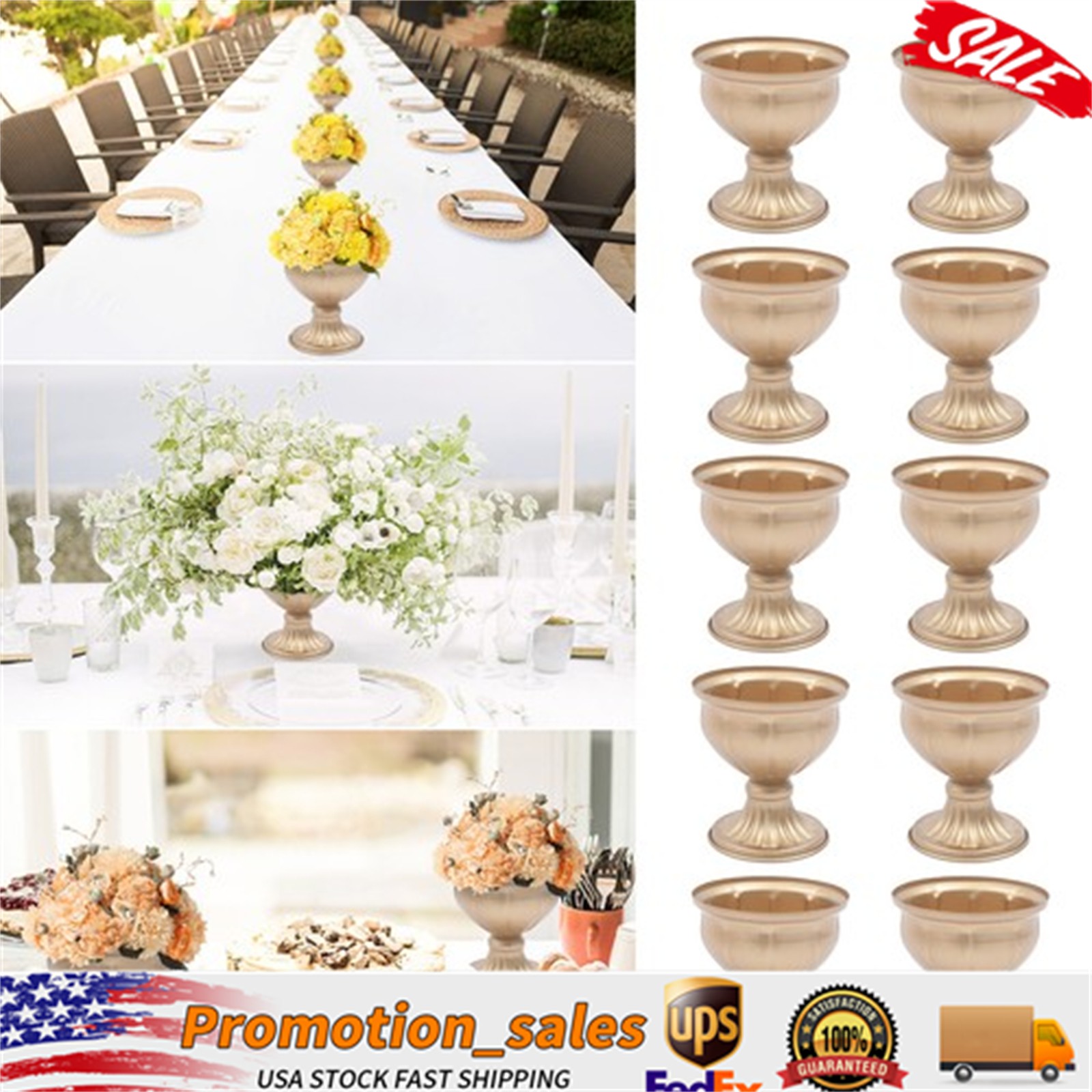 10x Metal Urn Planter Elegant Wedding Centerpieces Vase for Wedding Party Gold