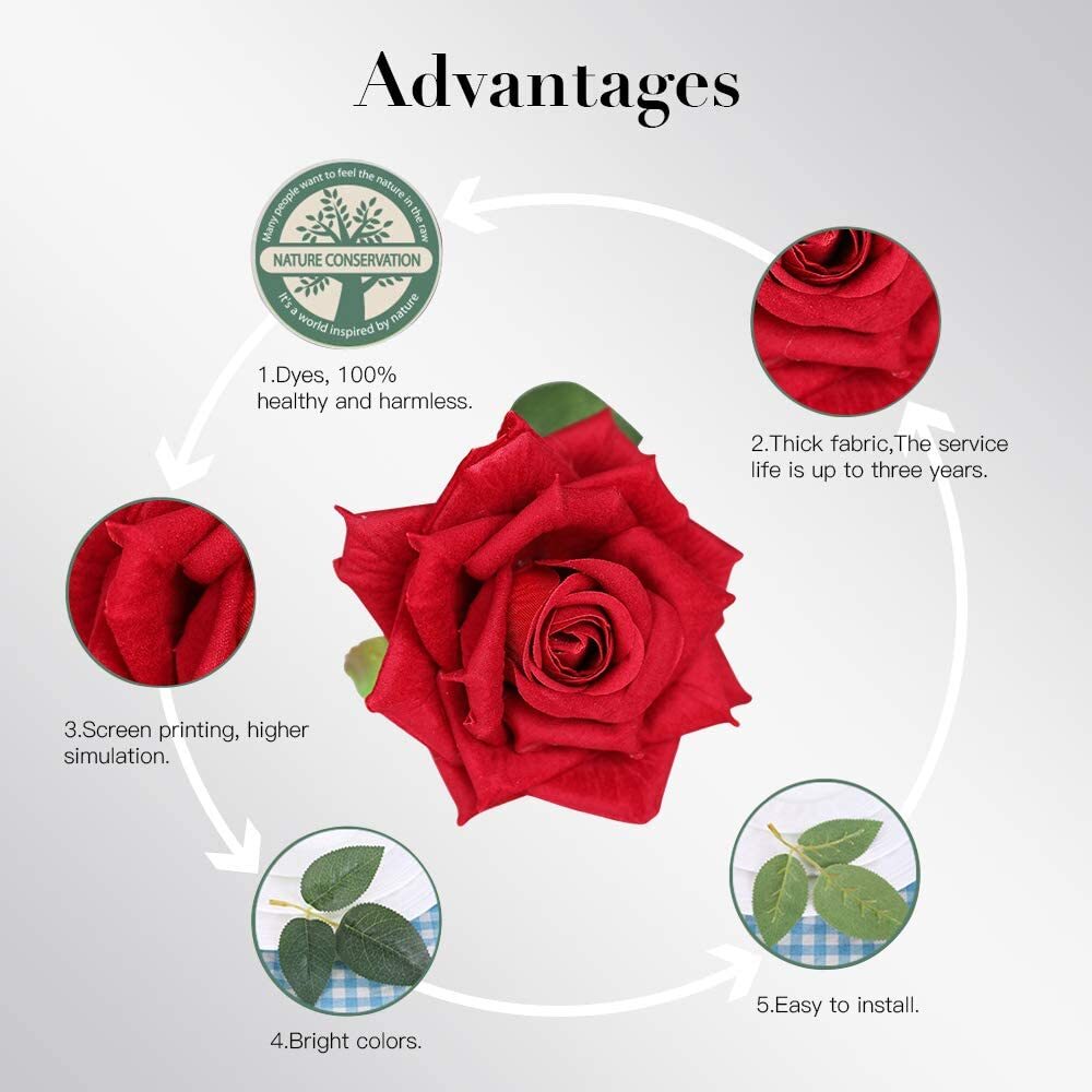20× Red Silk Roses Artificial Flowers Realistic Bouquet Home Decor Romantic Gift